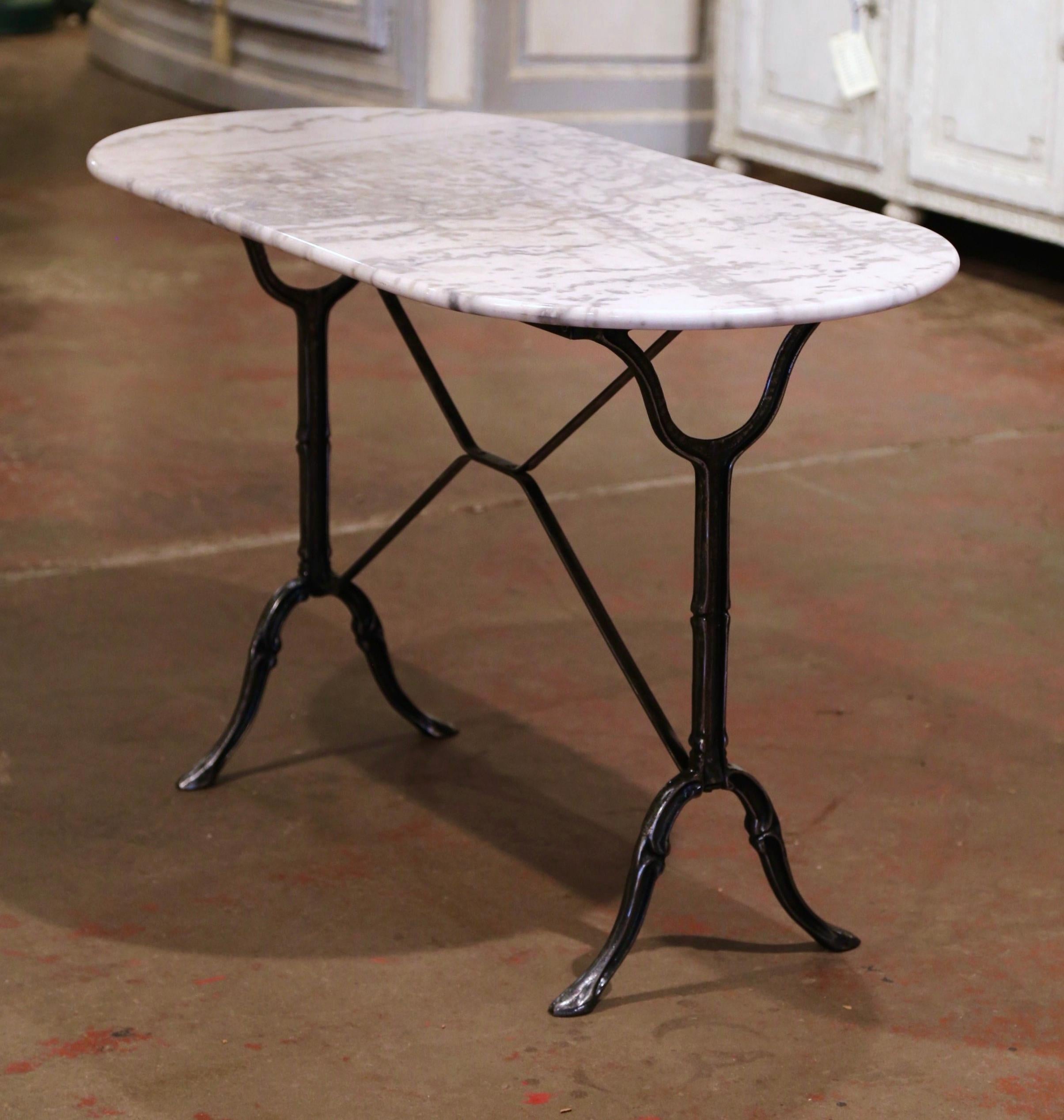 Hand-Crafted Early 20th Century French Polished Iron and Marble-Top Bistrot Table
