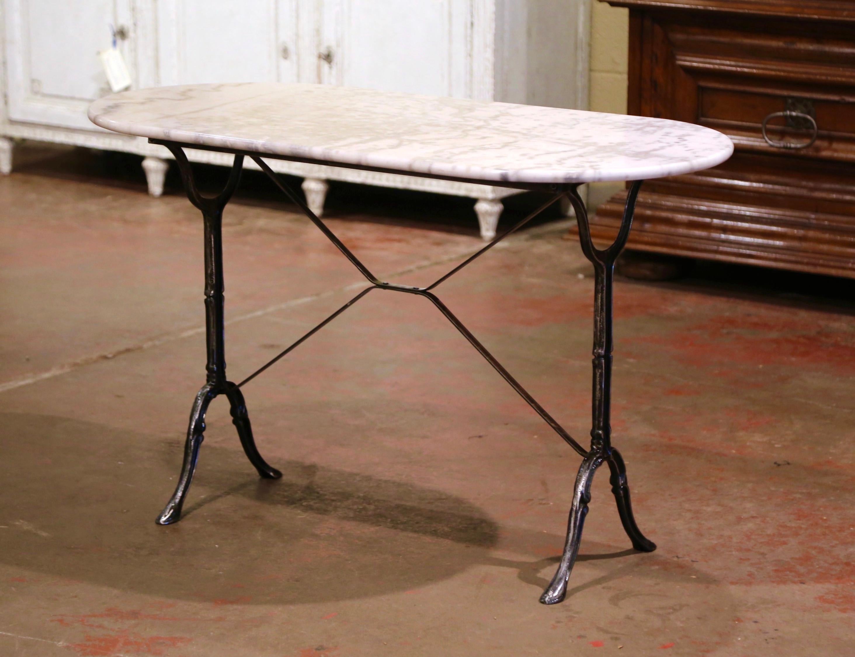 Early 20th Century French Polished Iron and Marble-Top Bistrot Table In Excellent Condition In Dallas, TX