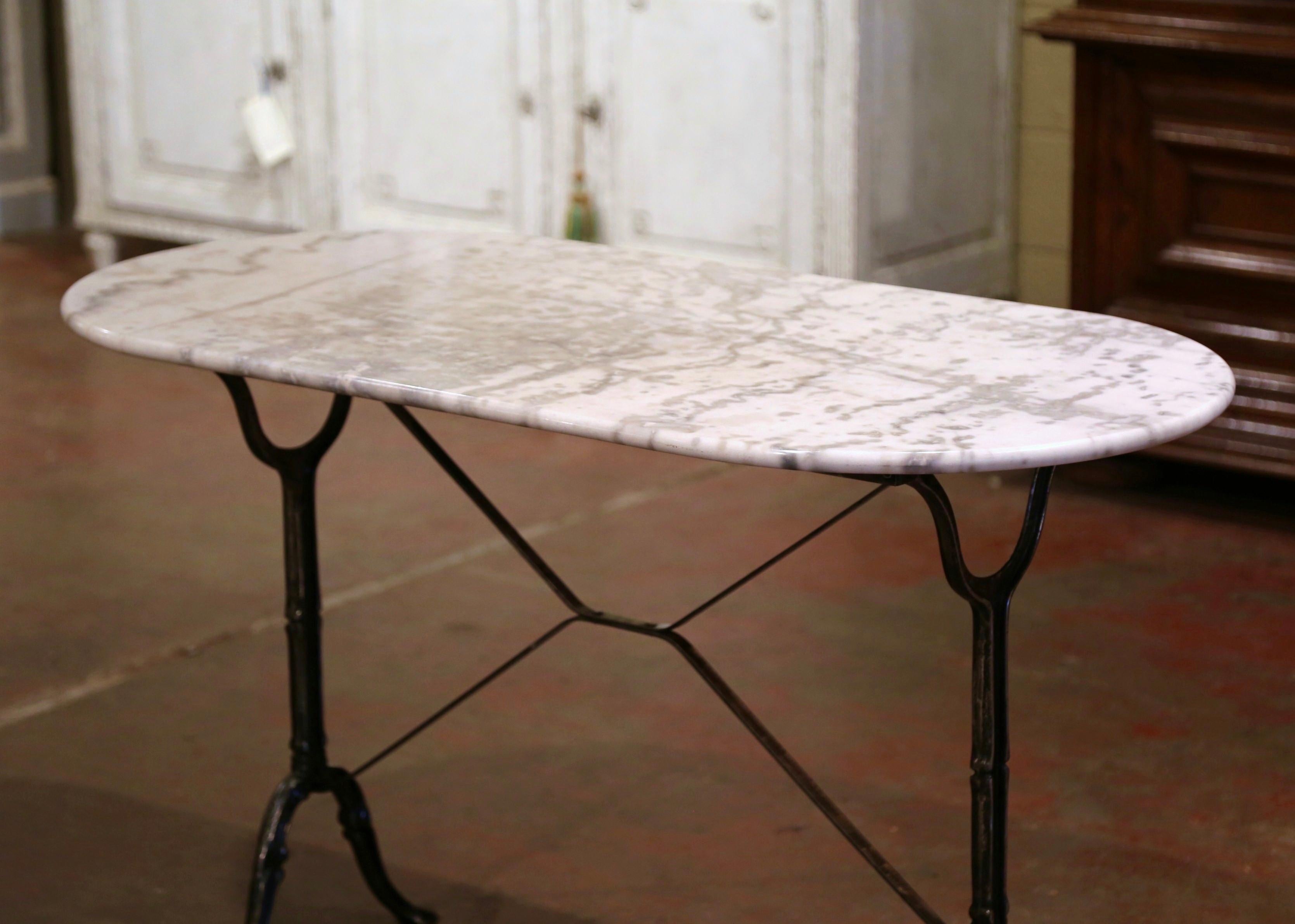Early 20th Century French Polished Iron and Marble-Top Bistrot Table 1