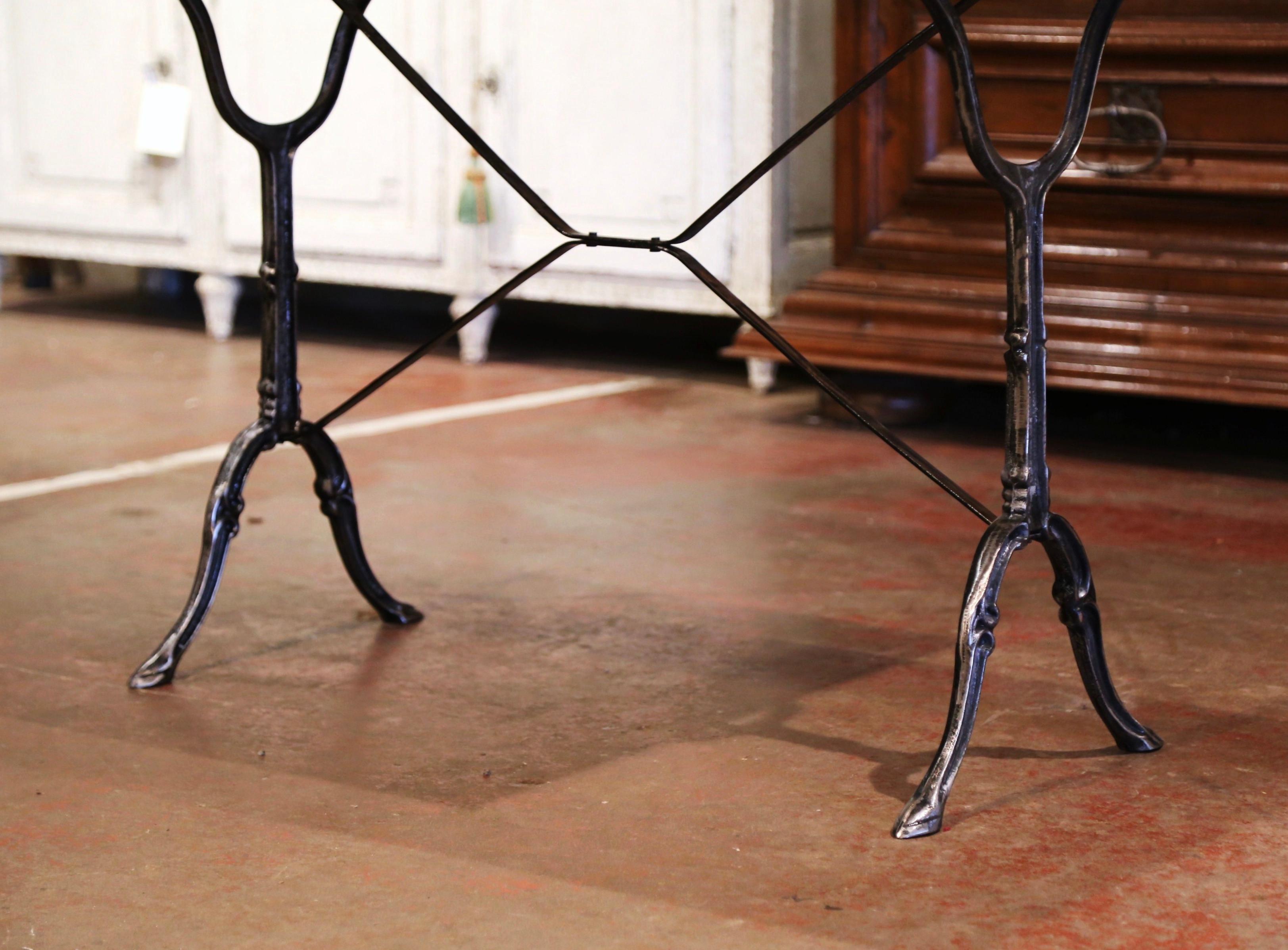 Early 20th Century French Polished Iron and Marble-Top Bistrot Table 1