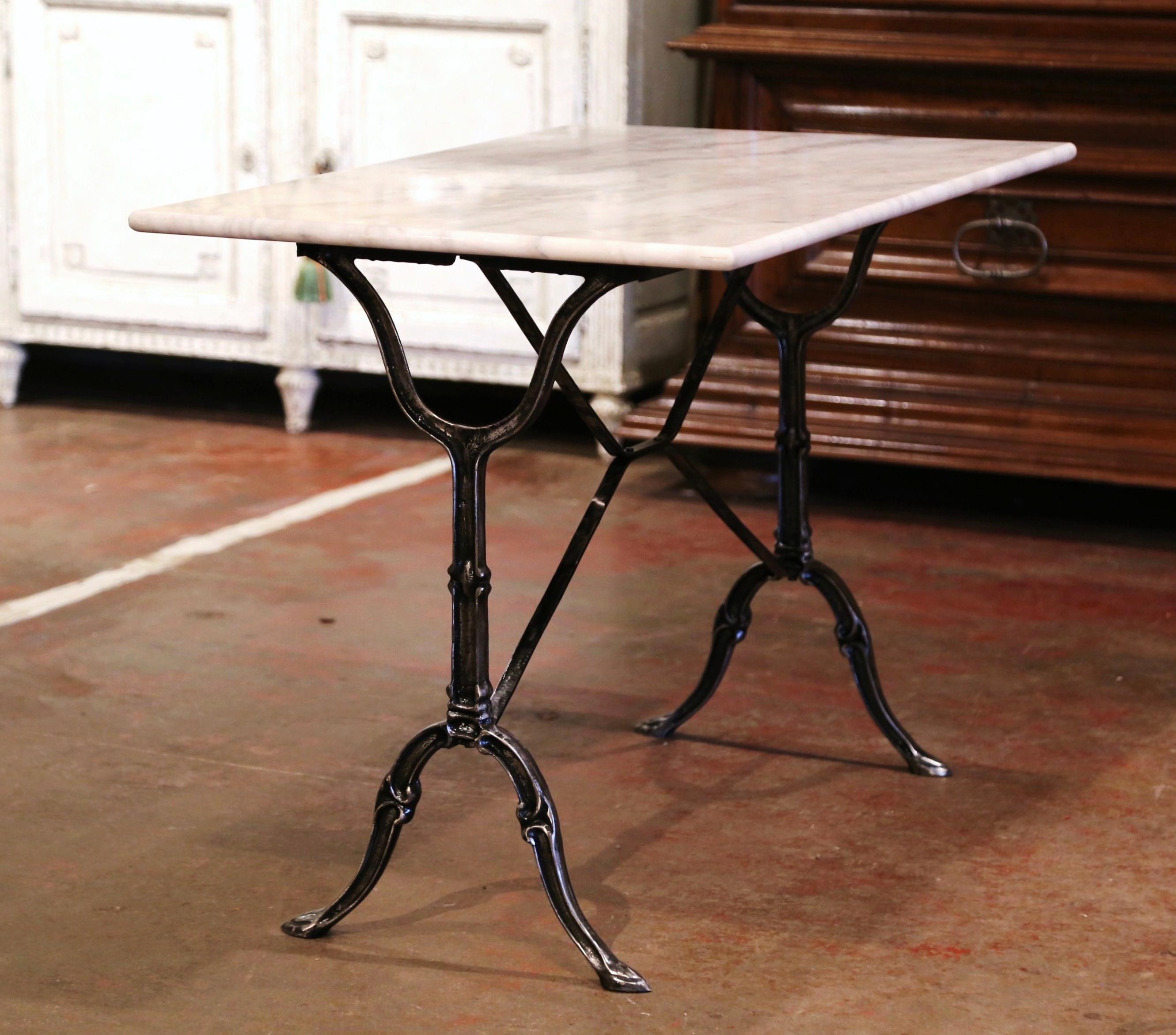 Early 20th Century French Polished Iron and Marble-Top Bistrot Table 4
