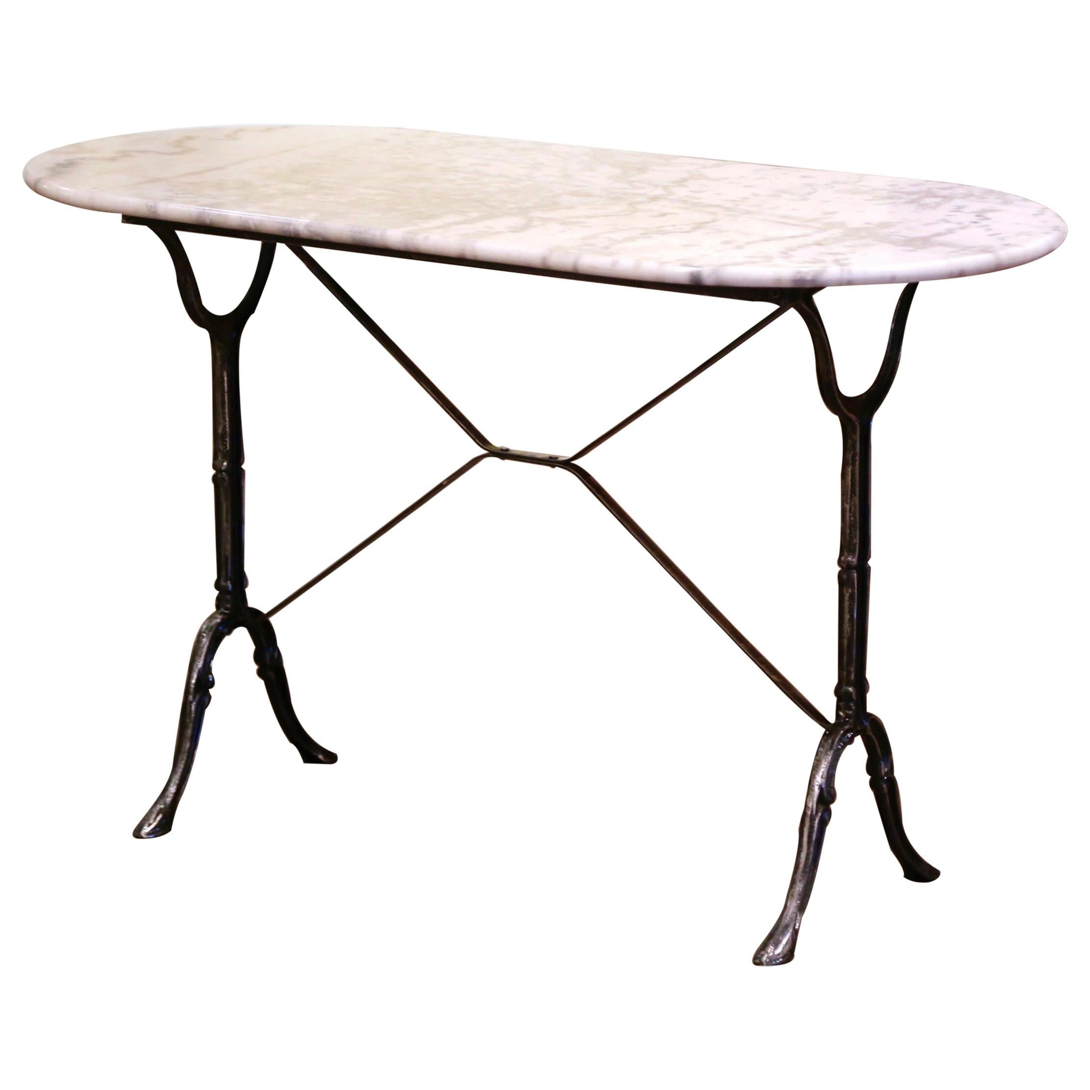 Early 20th Century French Polished Iron and Marble-Top Bistrot Table