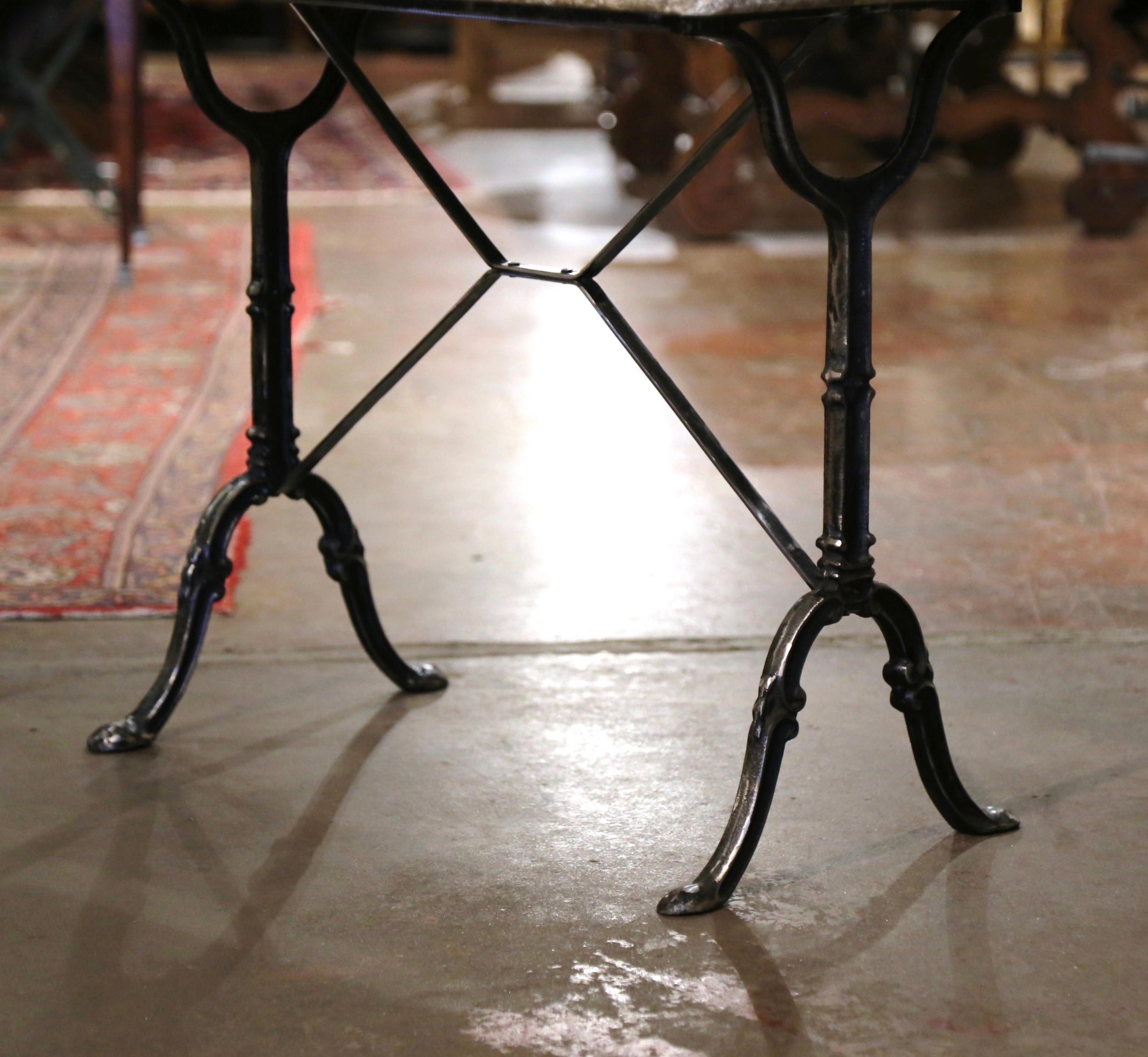 Hand-Crafted Early 20th Century French Polished Iron Bistrot Table with Weathered Stone Top