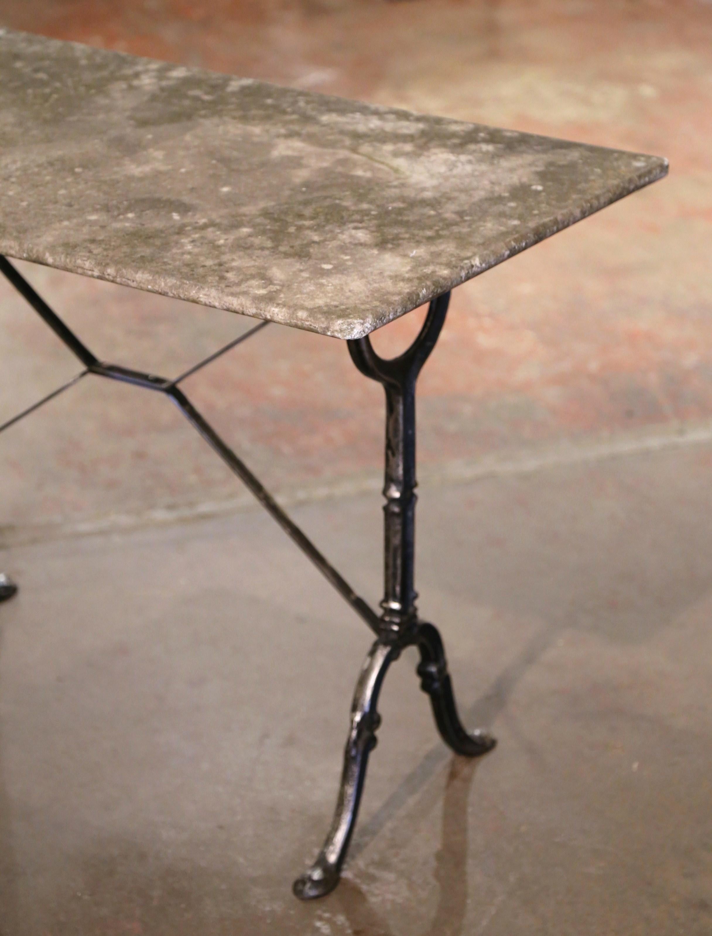 Early 20th Century French Polished Iron Bistrot Table with Weathered Stone Top 1