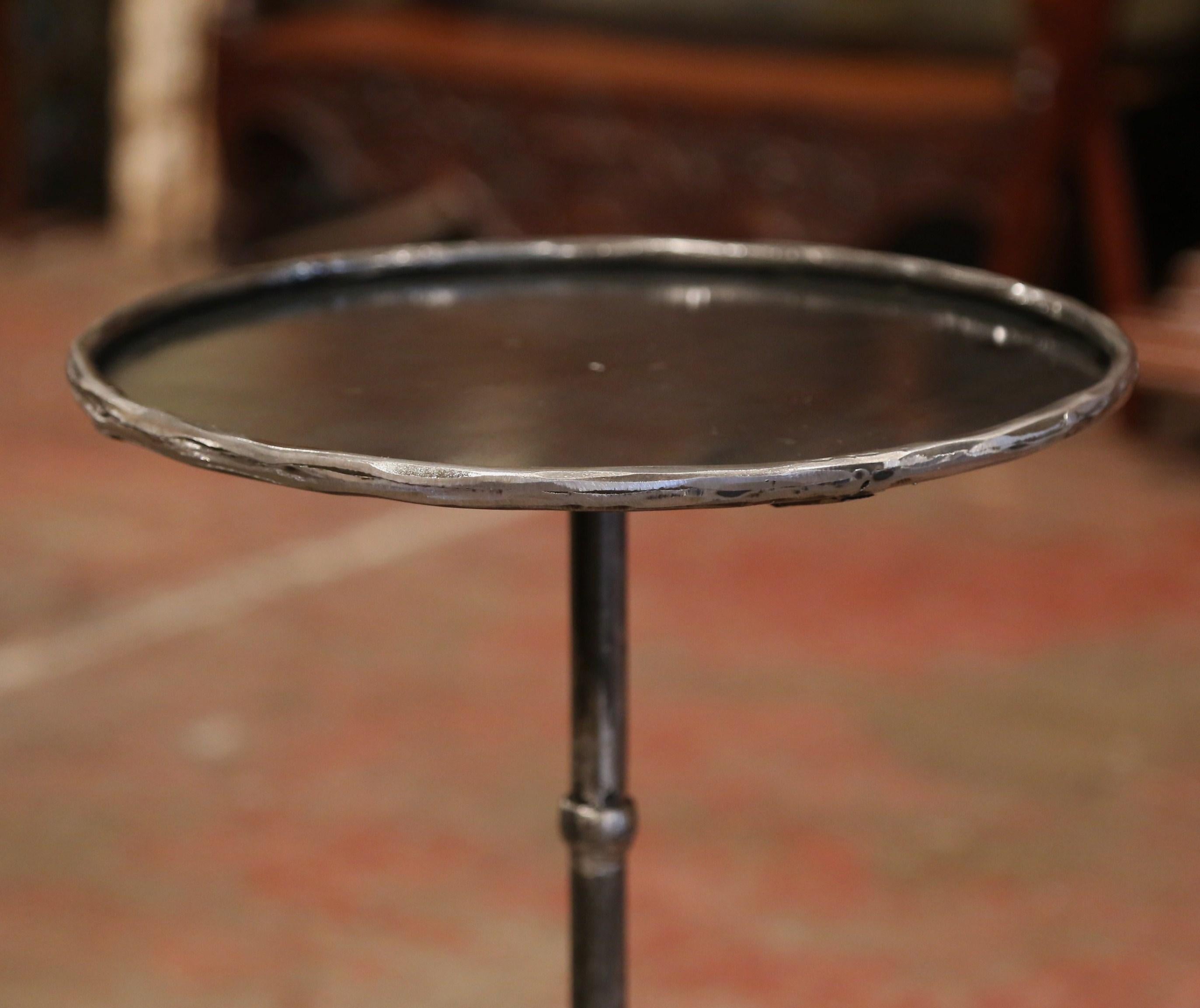 Forged Early 20th Century French Polished Iron Martini Pedestal Table