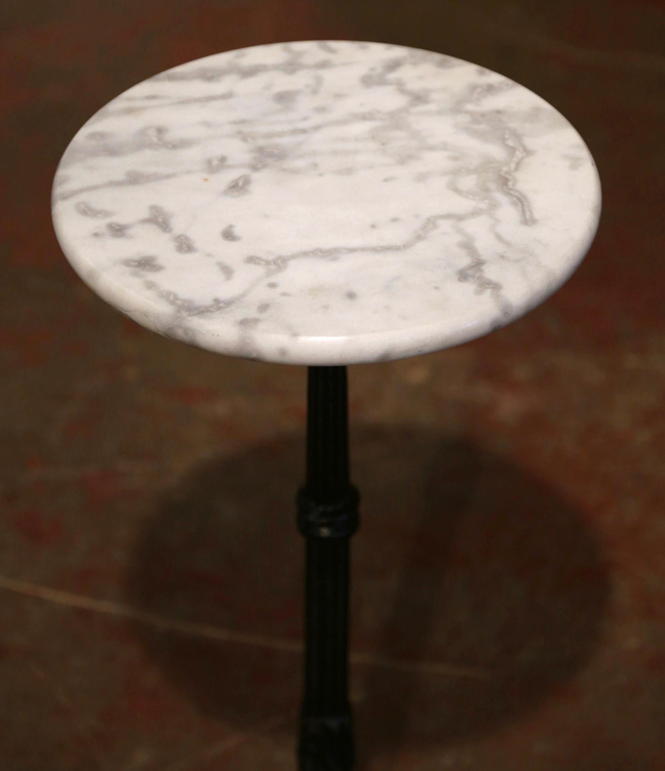 Napoleon III Early 20th Century French Polished Iron Martini Pedestal Table with Marble Top
