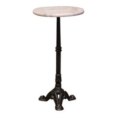 Early 20th Century French Polished Iron Martini Pedestal Table with Marble Top