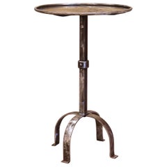Antique Early 20th Century French Polished Iron Pedestal Martini Side Table