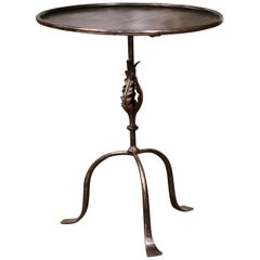 Antique Early 20th Century French Polished Iron Pedestal Martini Side Table