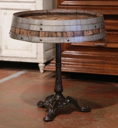 Early 20th Century French Wine Barrel Top Bistro Table with Cast Iron Base