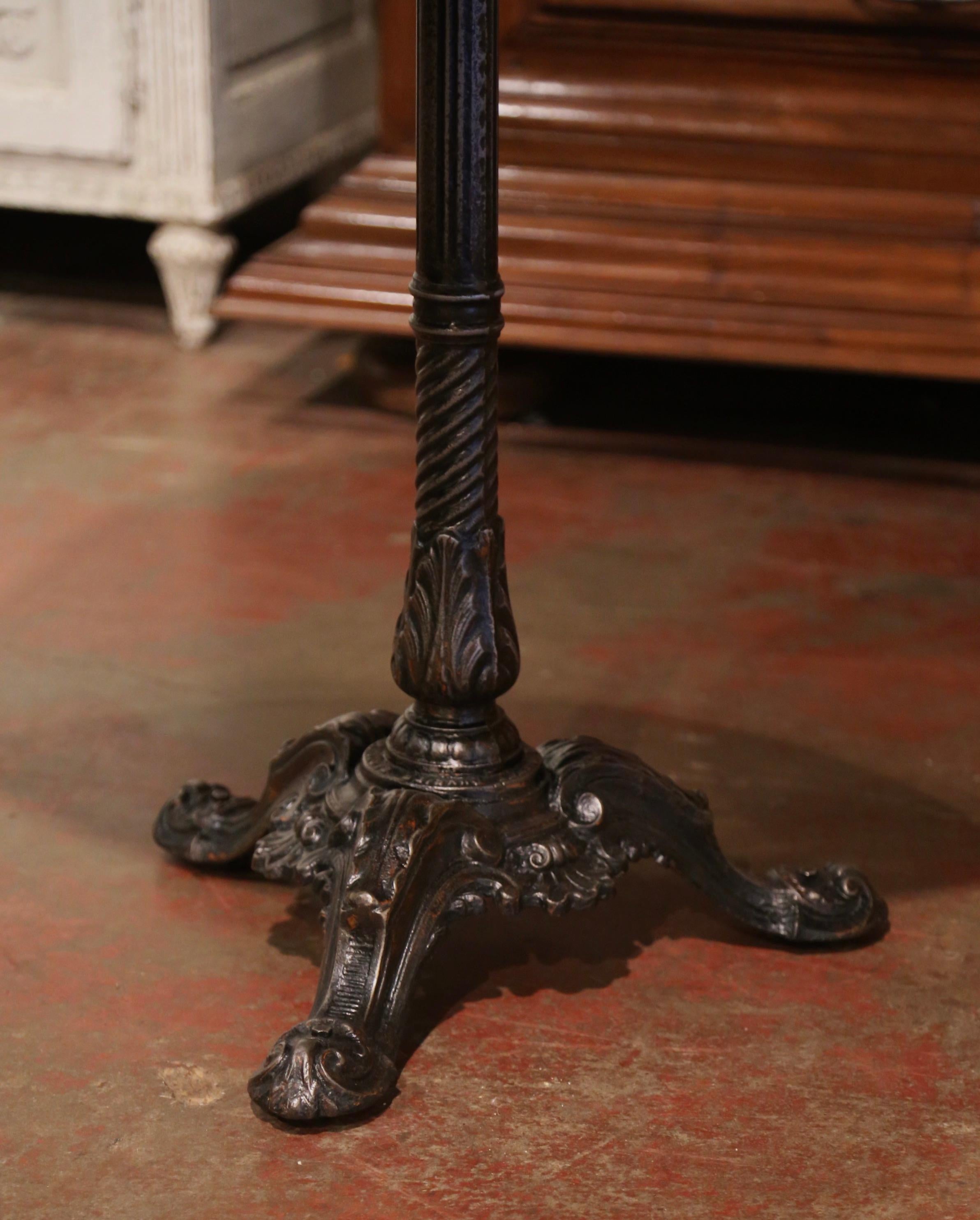 Hand-Crafted Early 20th Century French Polished Iron Pedestal Table with Oak Wine Barrel Top For Sale