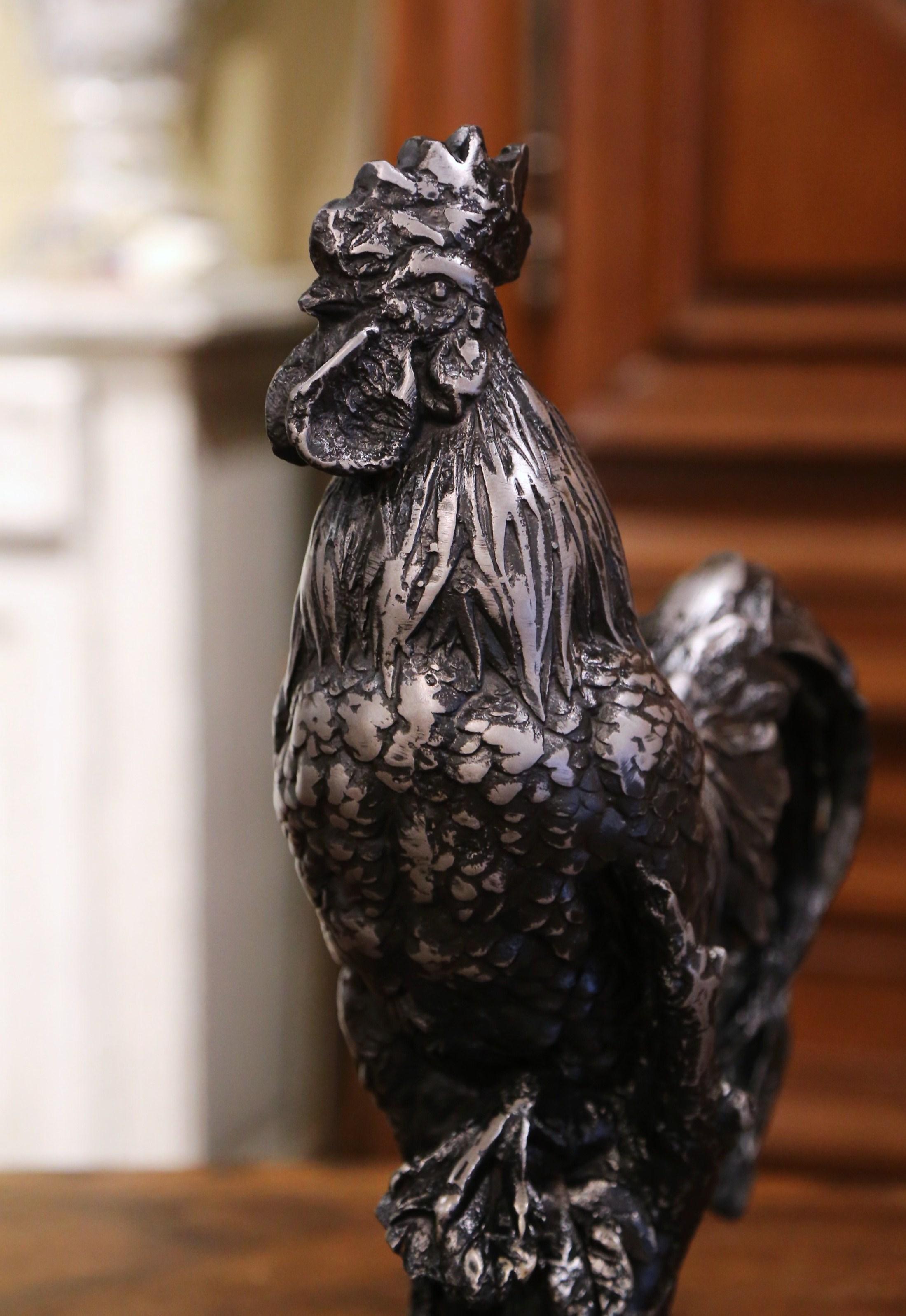 Early 20th Century French Polished Iron Rooster Figure For Sale 1