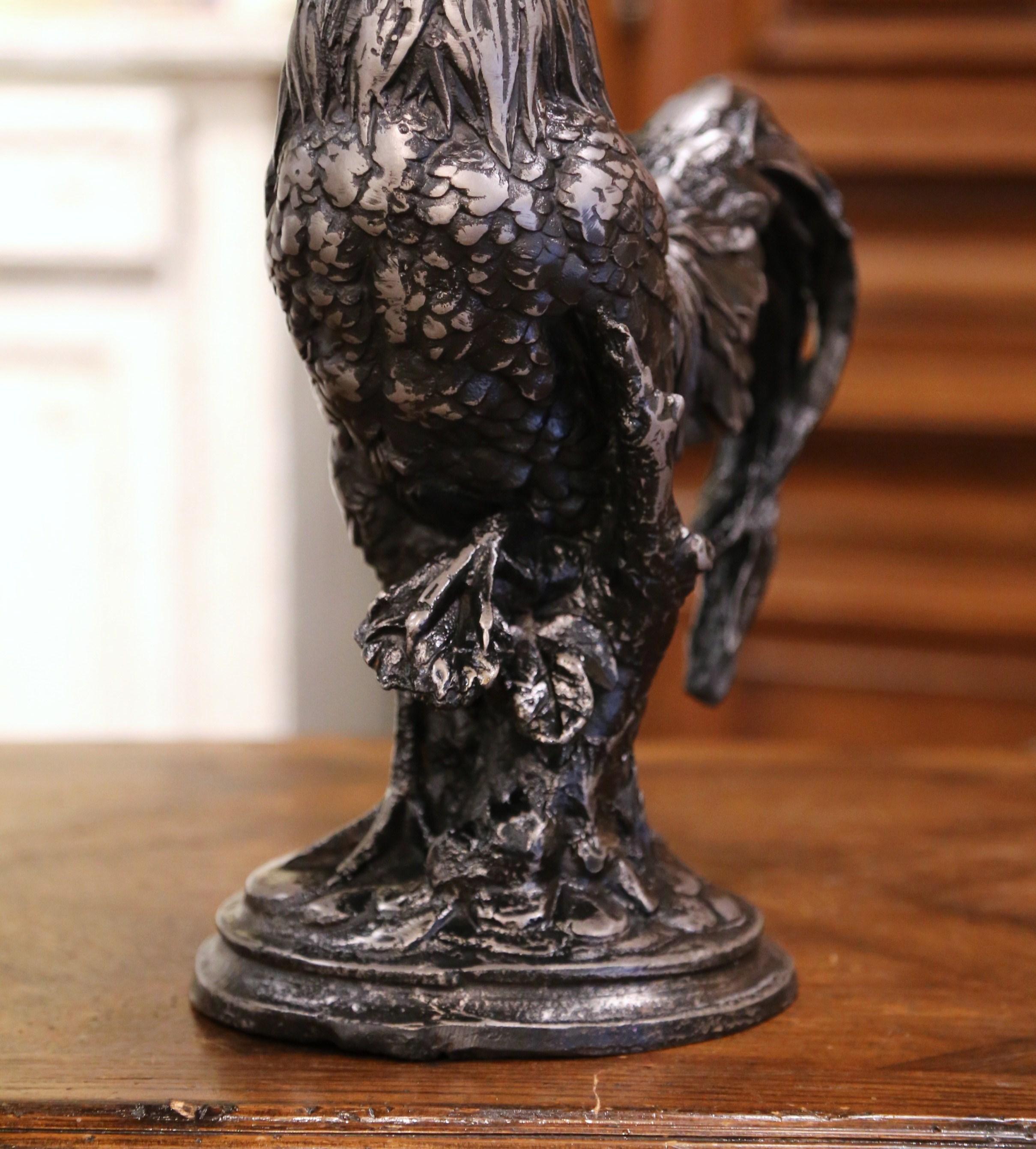 Early 20th Century French Polished Iron Rooster Figure For Sale 2