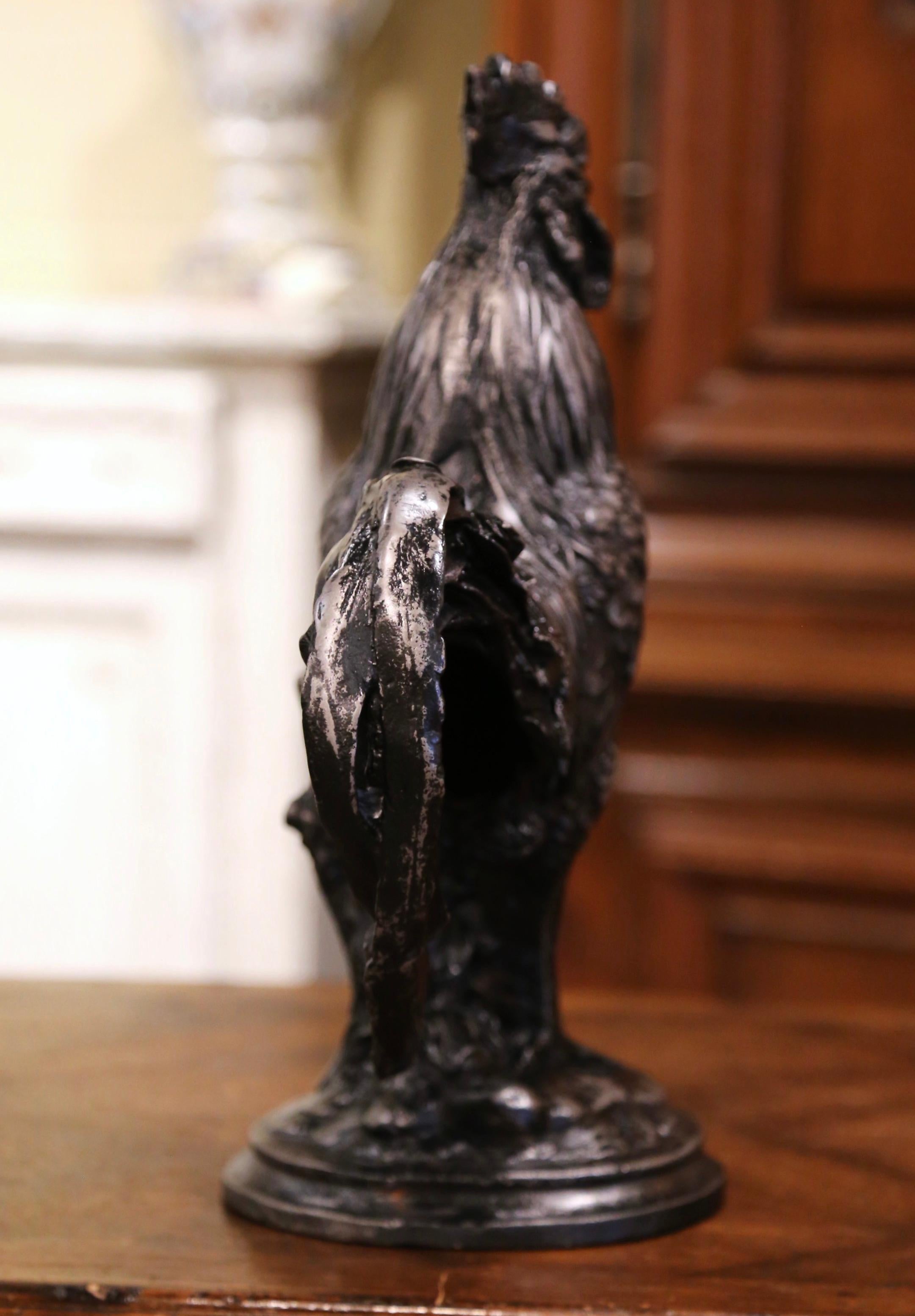 Early 20th Century French Polished Iron Rooster Figure For Sale 3