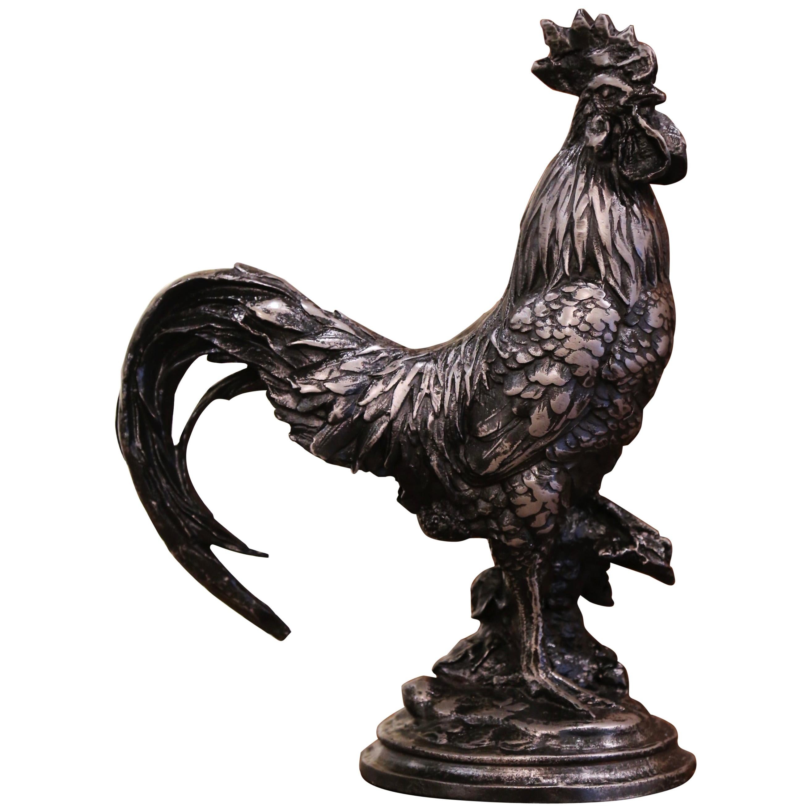 Figura di gallo in ferro lucido francese dei primi del Novecento