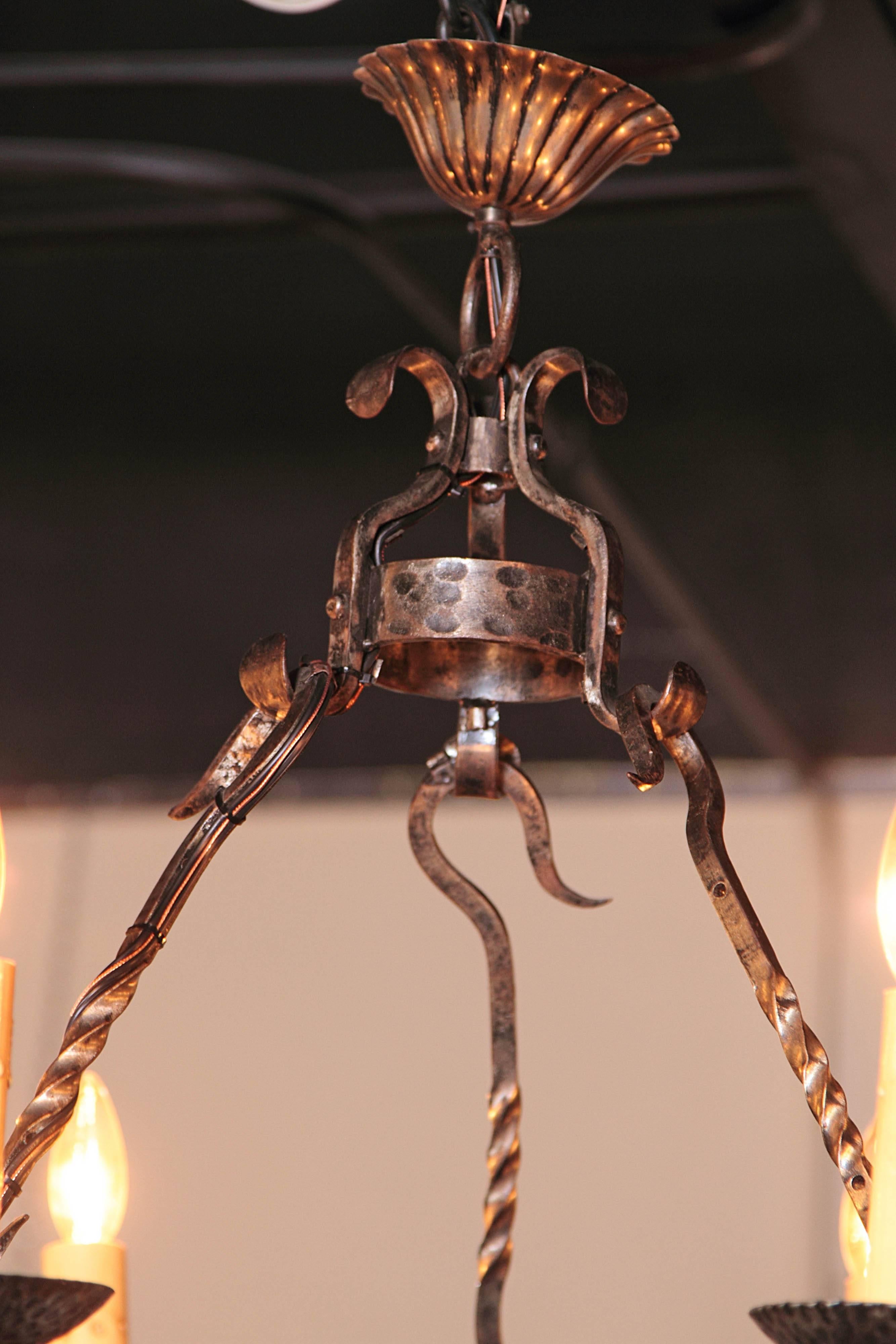 Early 20th Century French Polished Iron Six-Light Chandelier with Fleur-de-Lys 2