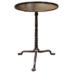 Antique Early 20th Century French Polished Steel Iron Pedestal Martini Side Table