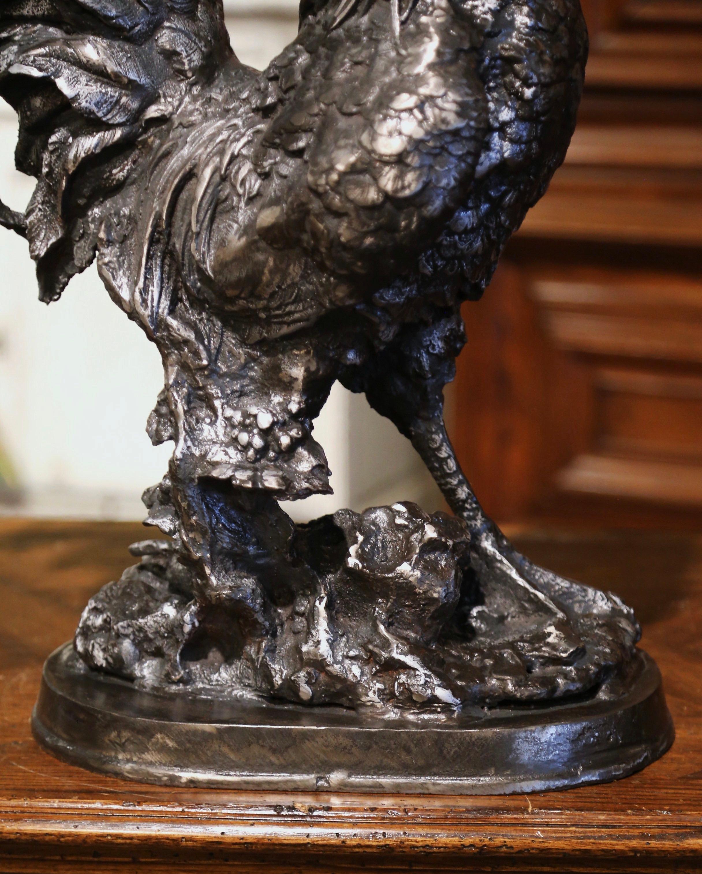 Early 20th Century French Polished Steel Iron Rooster Sculpture For Sale 6
