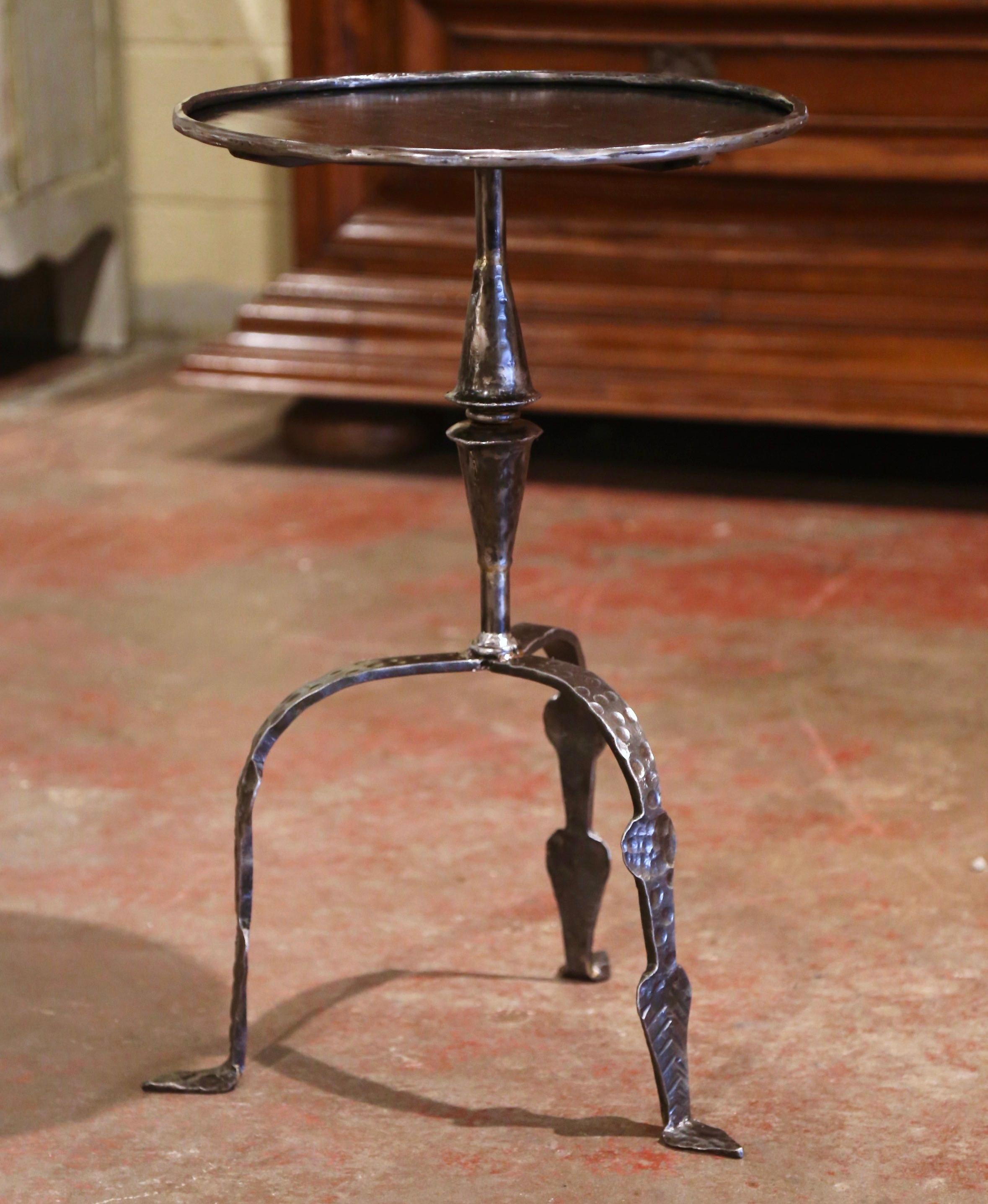 Forged Early 20th Century French Polished Wrought Iron Martini Pedestal Table