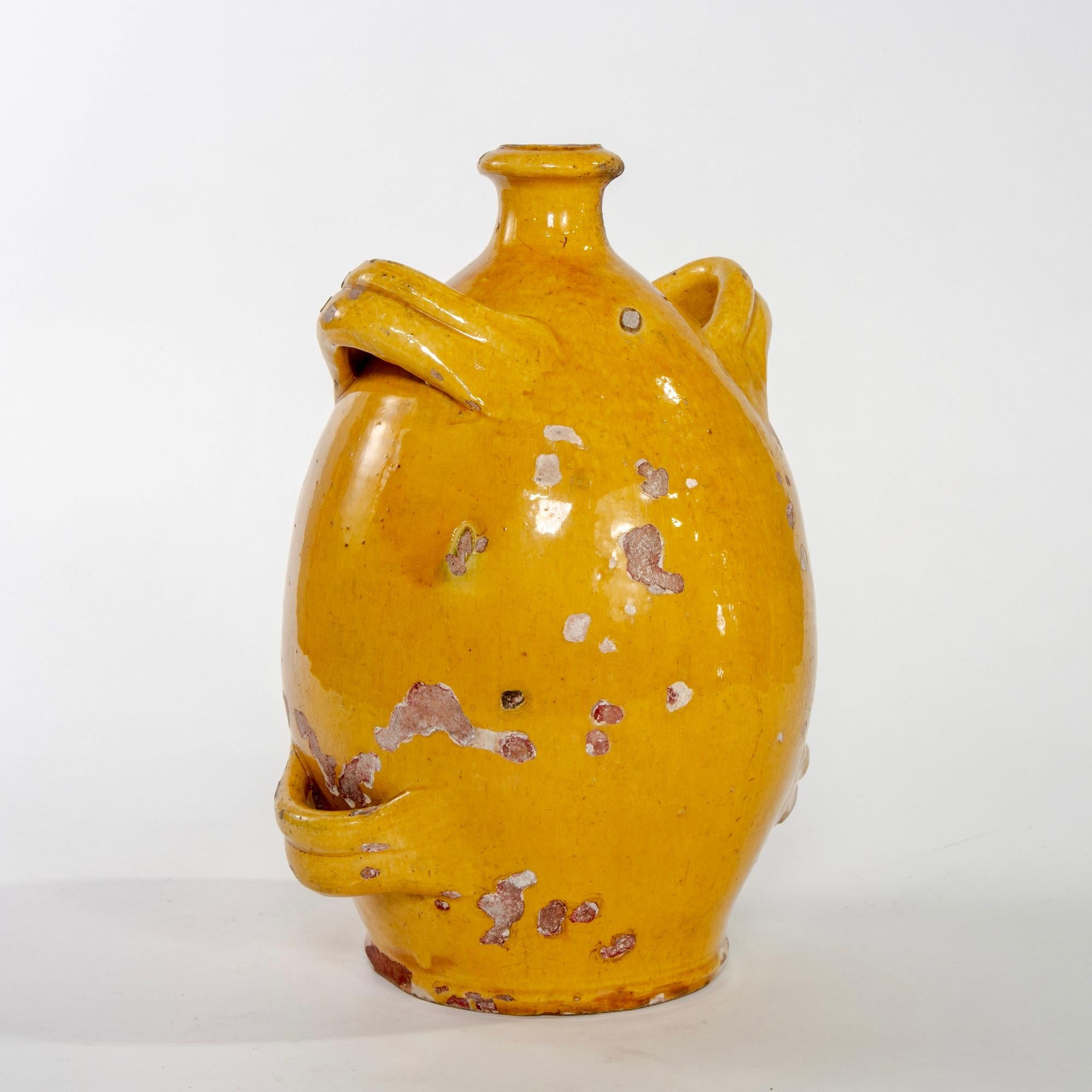 Glazed Early 20th Century French Pottery Jug with Mustard Glaze