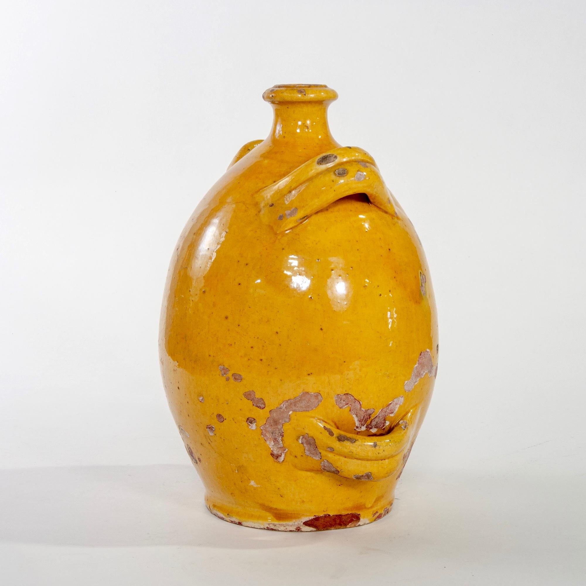 Early 20th Century French Pottery Jug with Mustard Glaze In Good Condition In Troy, MI