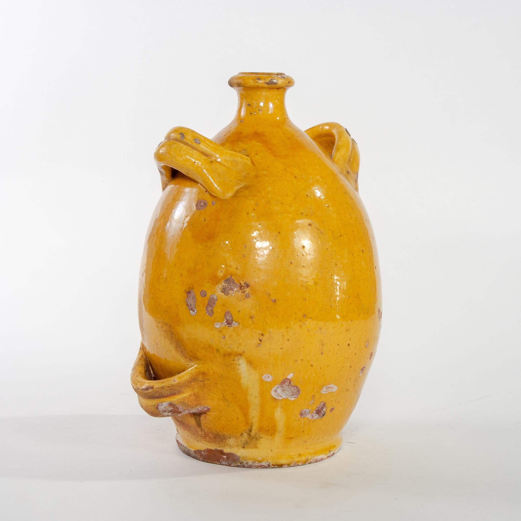 Ceramic Early 20th Century French Pottery Jug with Mustard Glaze