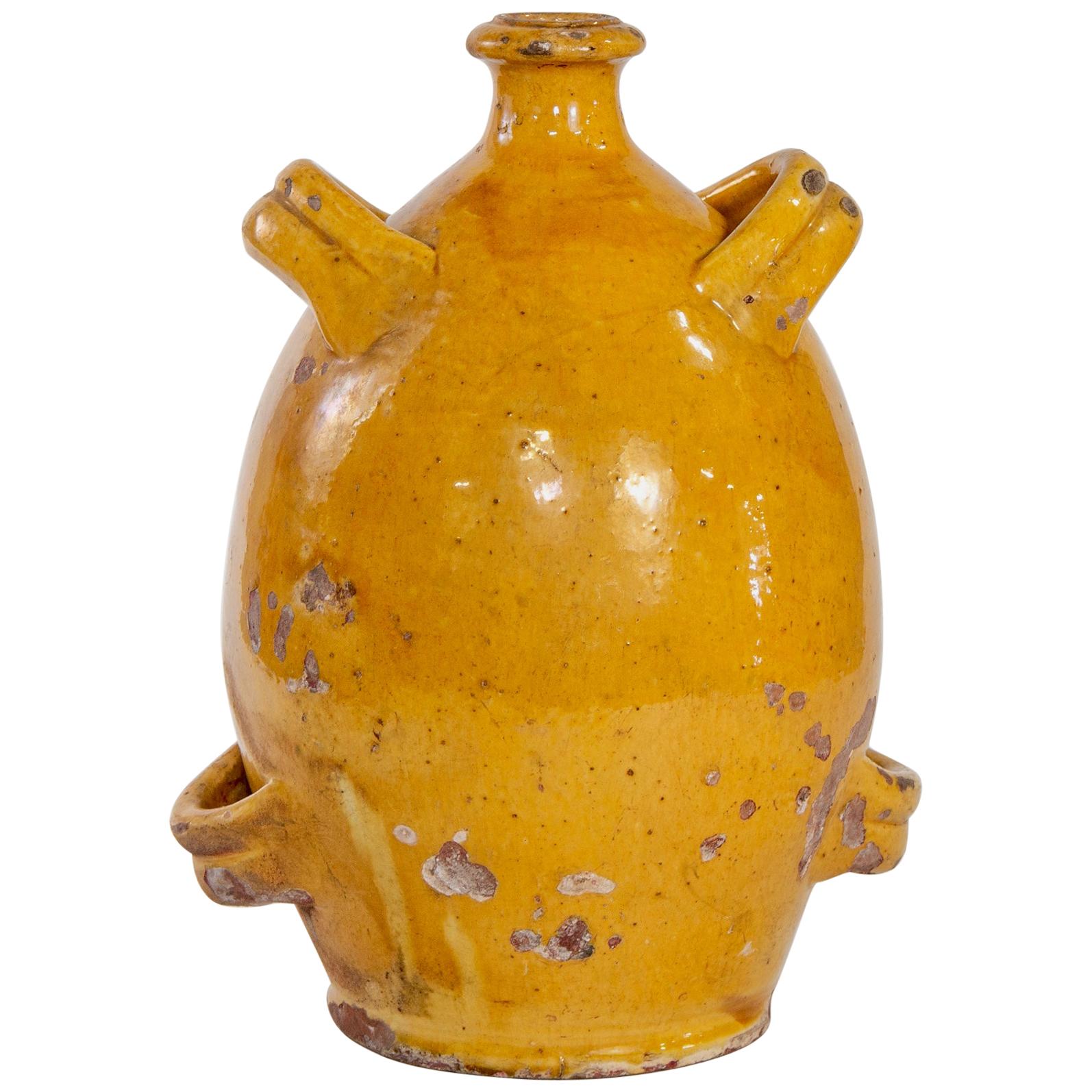 Early 20th Century French Pottery Jug with Mustard Glaze