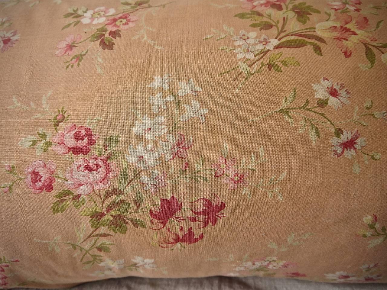 Country Early 20th Century French Pretty Floral Bobble Trim Pillow