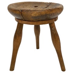 Early 20th Century French Country Wabi Sabi 3-Leg Cobbler Stool in Ash & Beech