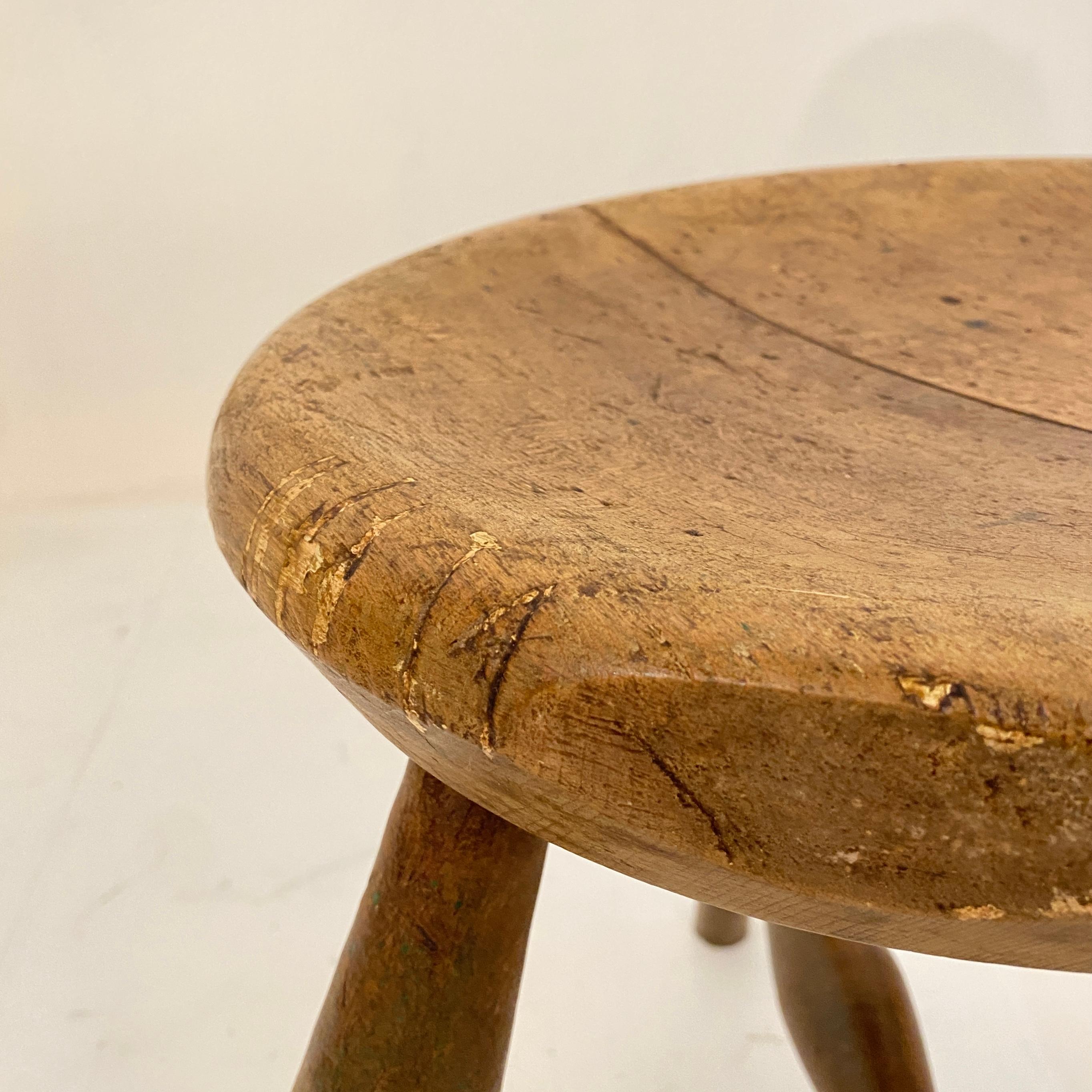 Early 20th Century French Country Wabi Sabi 3-Leg Milking Stool in Ash & Beech 10