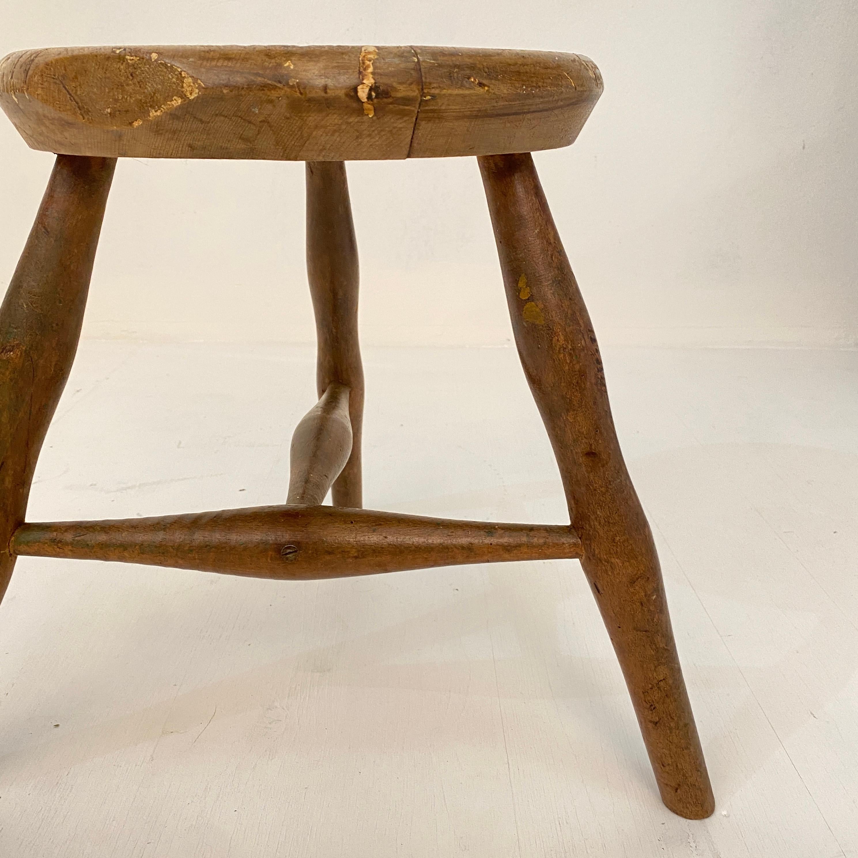 Early 20th Century French Country Wabi Sabi 3-Leg Milking Stool in Ash & Beech 11