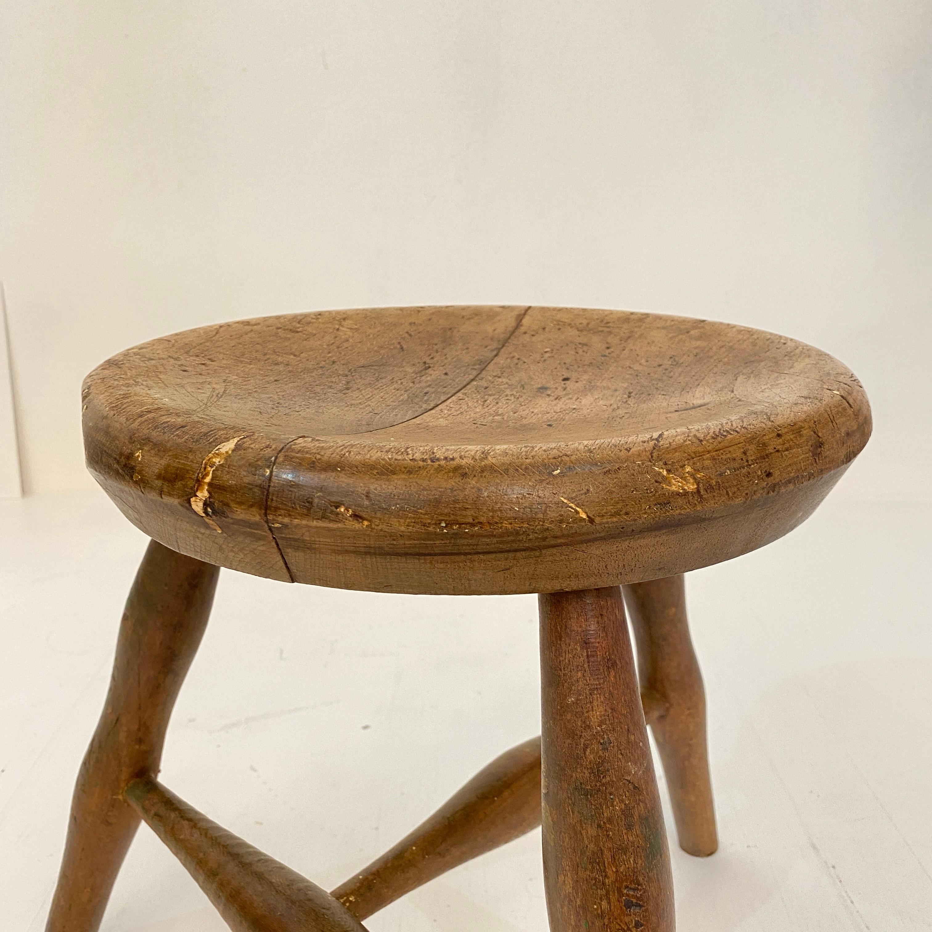 Early 20th Century French Country Wabi Sabi 3-Leg Milking Stool in Ash & Beech 13