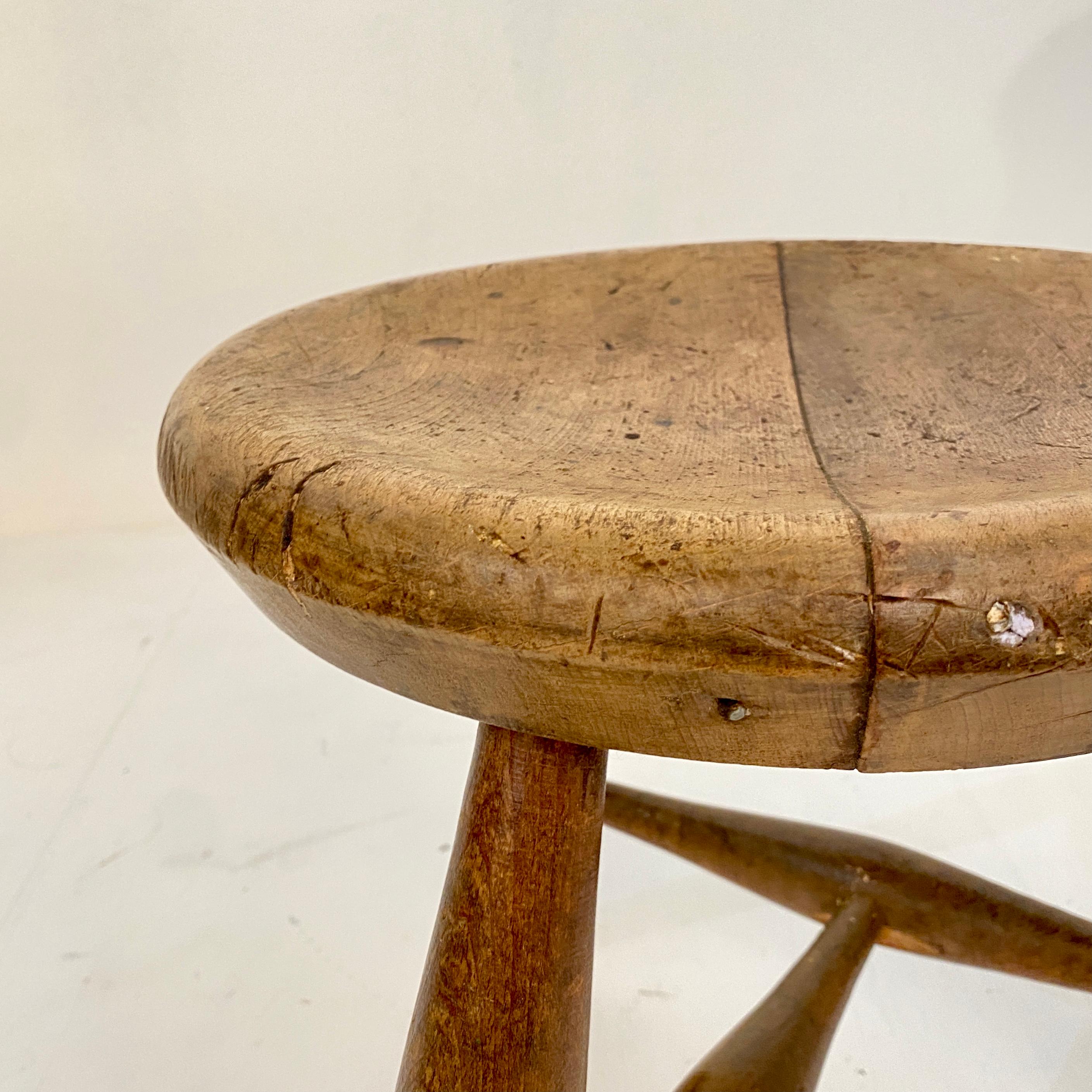 Early 20th Century French Country Wabi Sabi 3-Leg Milking Stool in Ash & Beech 1