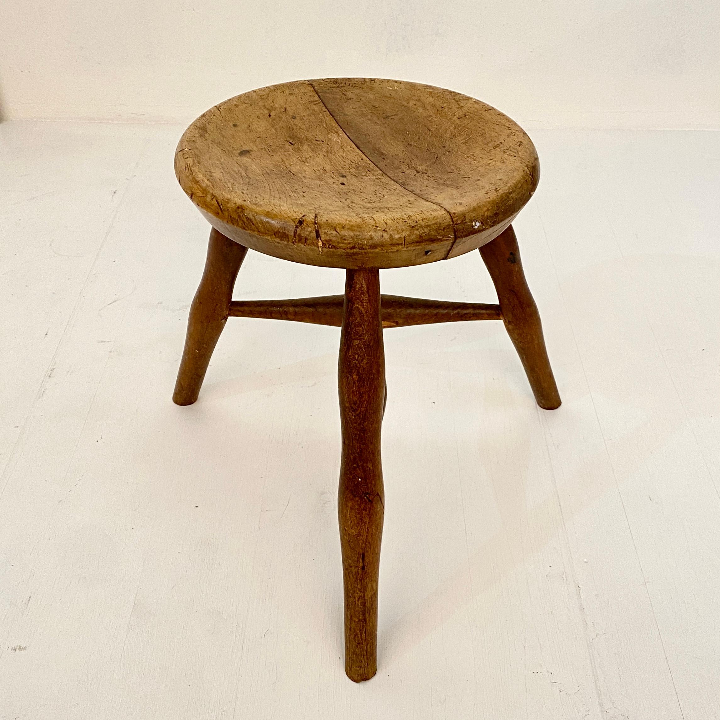 Early 20th Century French Country Wabi Sabi 3-Leg Milking Stool in Ash & Beech 2