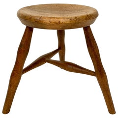 Early 20th Century French Country Wabi Sabi 3-Leg Milking Stool in Ash & Beech