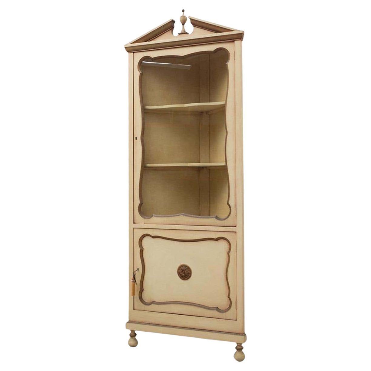Early 20th Century French Provincial Corner Display Cabinet in Wood For Sale