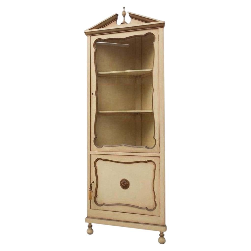 Early 20th Century French Provincial Corner Display Cabinet in Wood For Sale