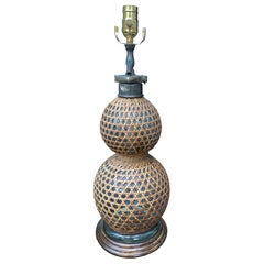 Early 20th Century French Rattan Covered Glass and Pewter Seltzer Bottle as Lamp