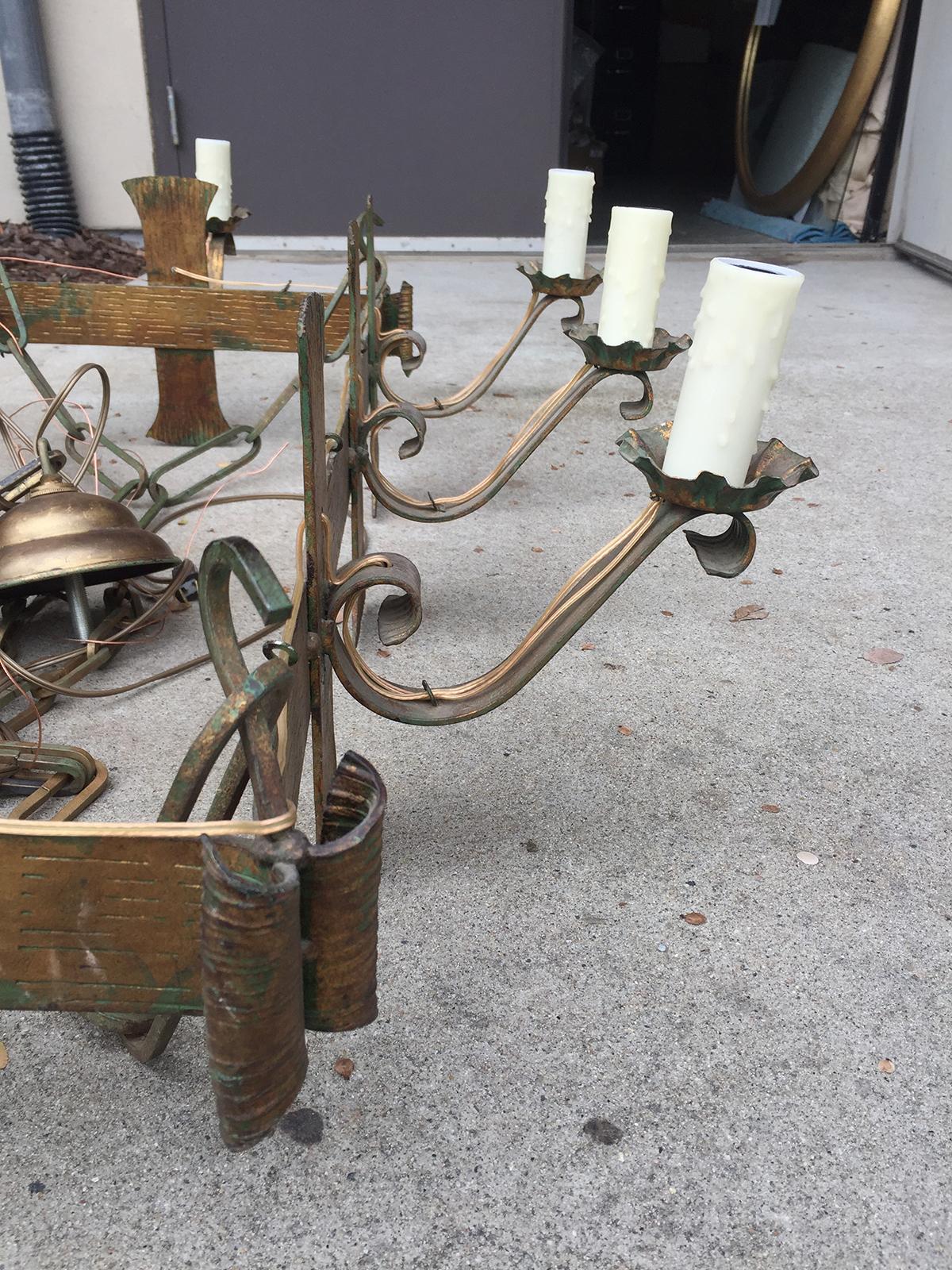Early 20th Century French Rectangular Hand-Forged Chandelier For Sale 3