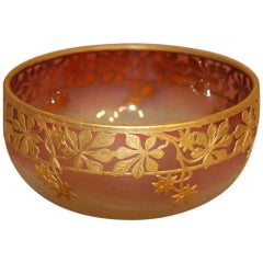 Early 20th Century French Red and Clear Glass Bowl with Gilt Bronze Overlay