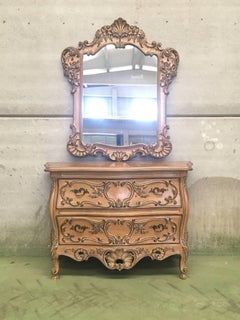 Early 20th Century French Regence Carved Mirror with Chest of Three Drawers