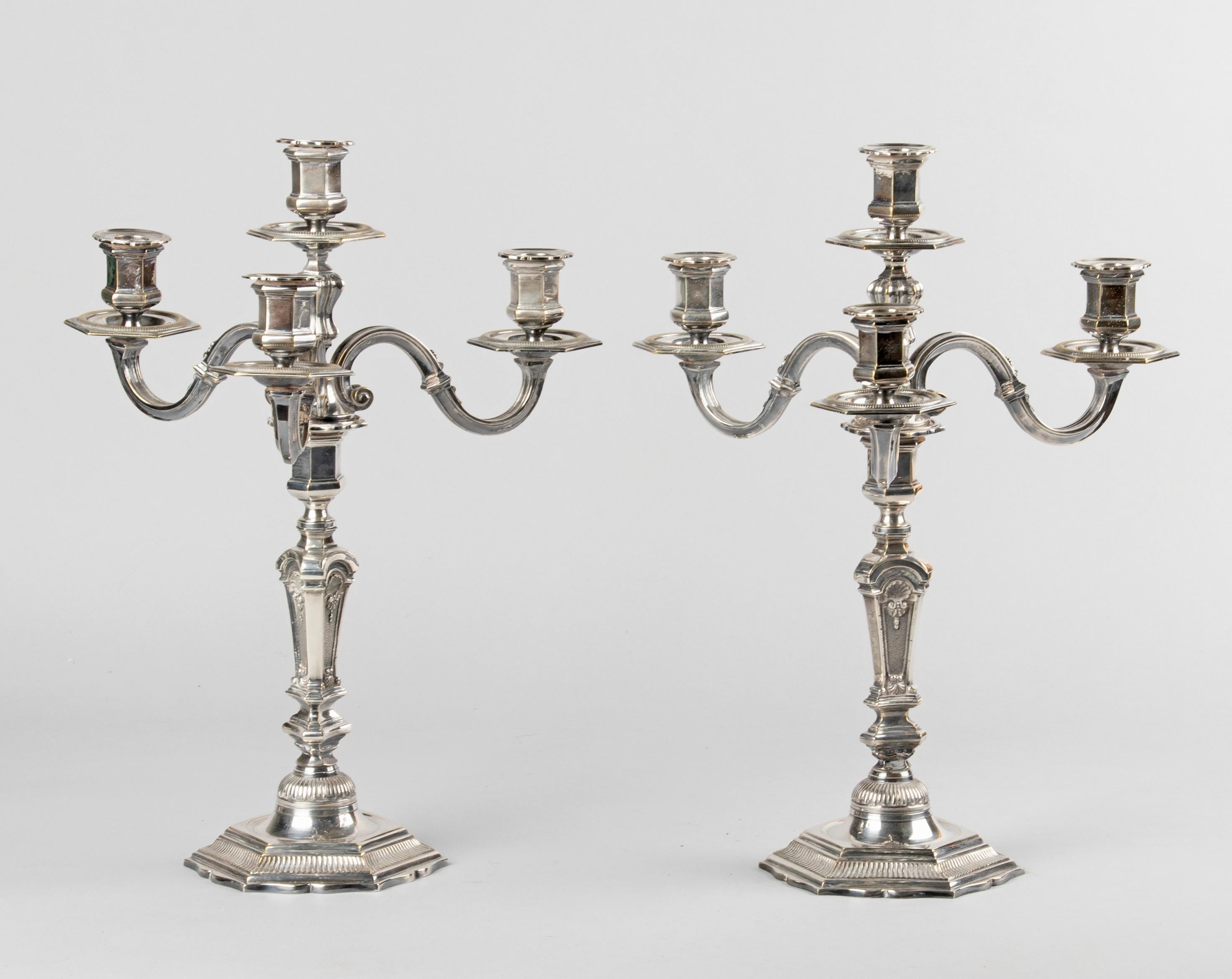Hand-Crafted Early 20th Century French Regency-Style Silver Plated Candelabras