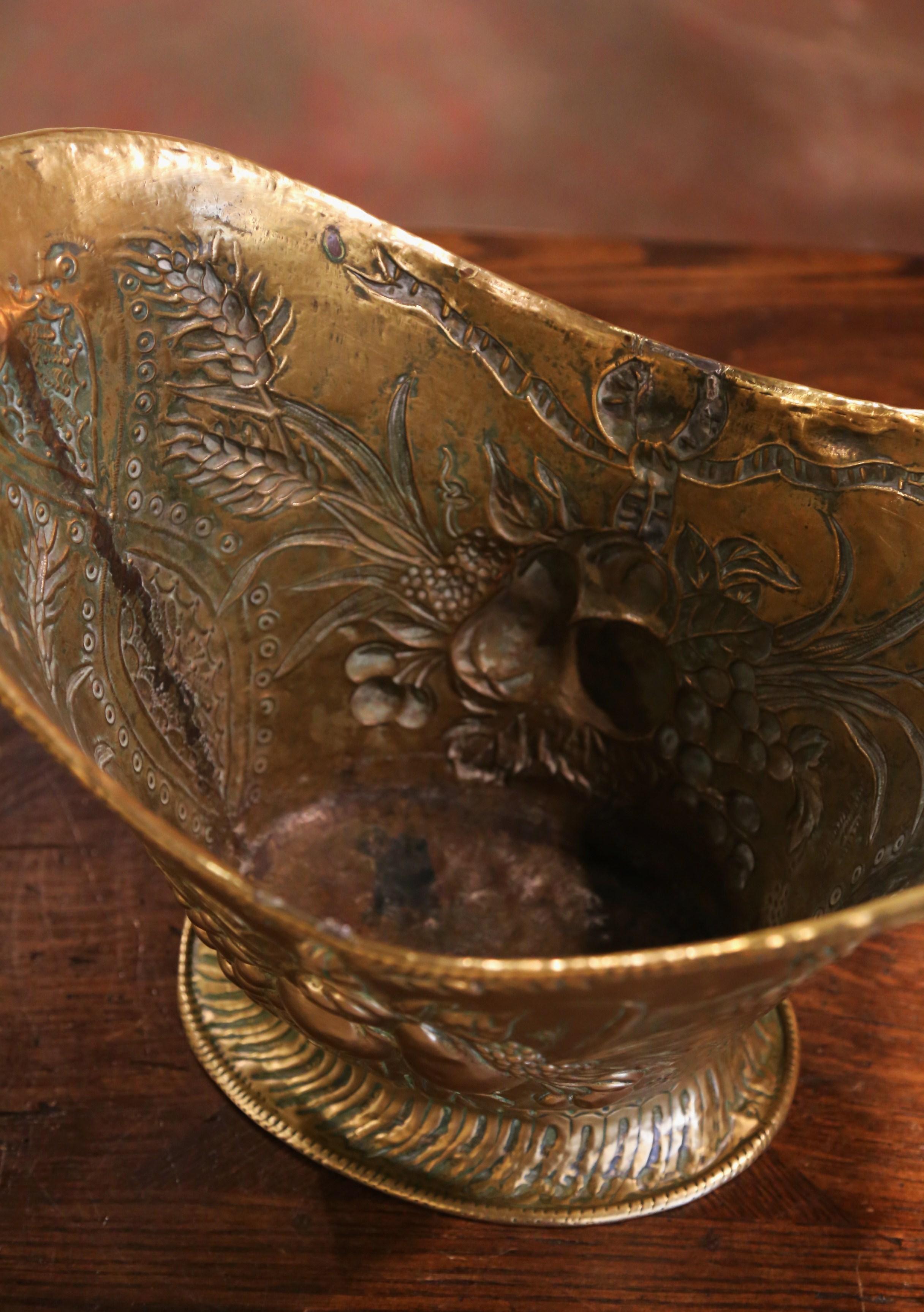 Early 20th Century French Repousse Brass Champagne Cooler with Fruit Decor 6