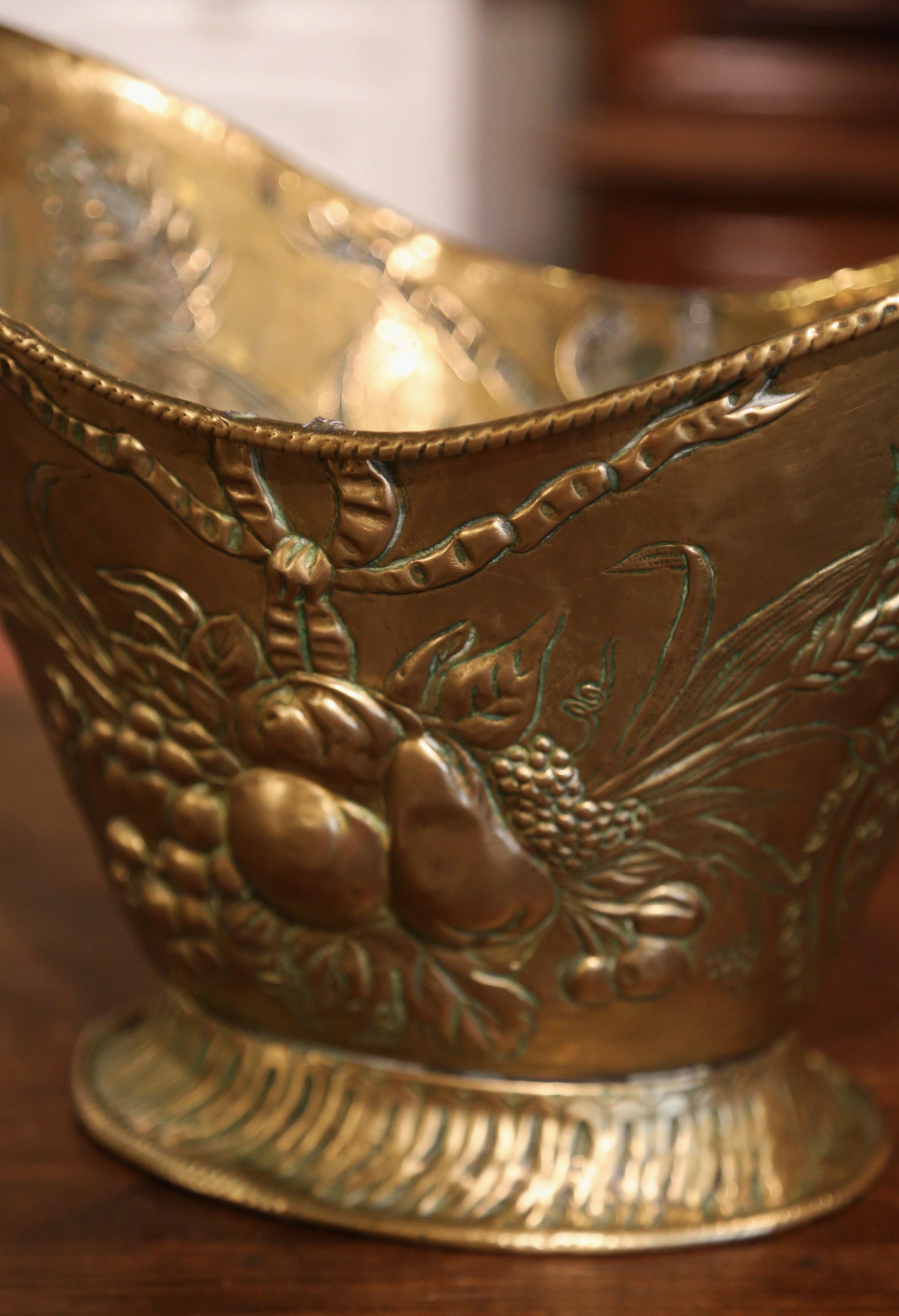 Early 20th Century French Repousse Brass Champagne Cooler with Fruit Decor 2