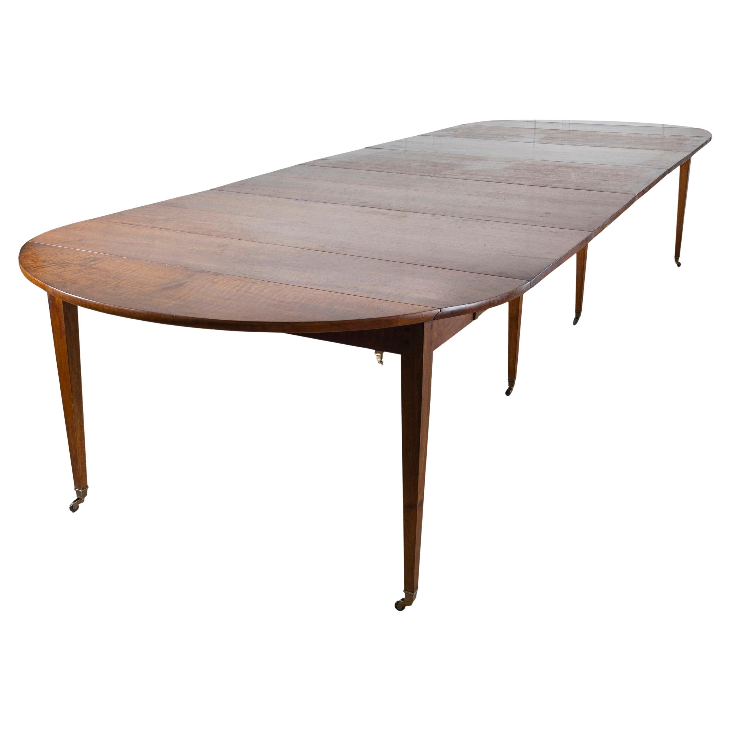 Early 20th Century French Restoration-Style Solid Walnut Extension Dining Table