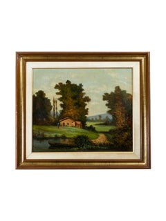 Early 20th Century French River Landscape Oil Painting Signed Pezant