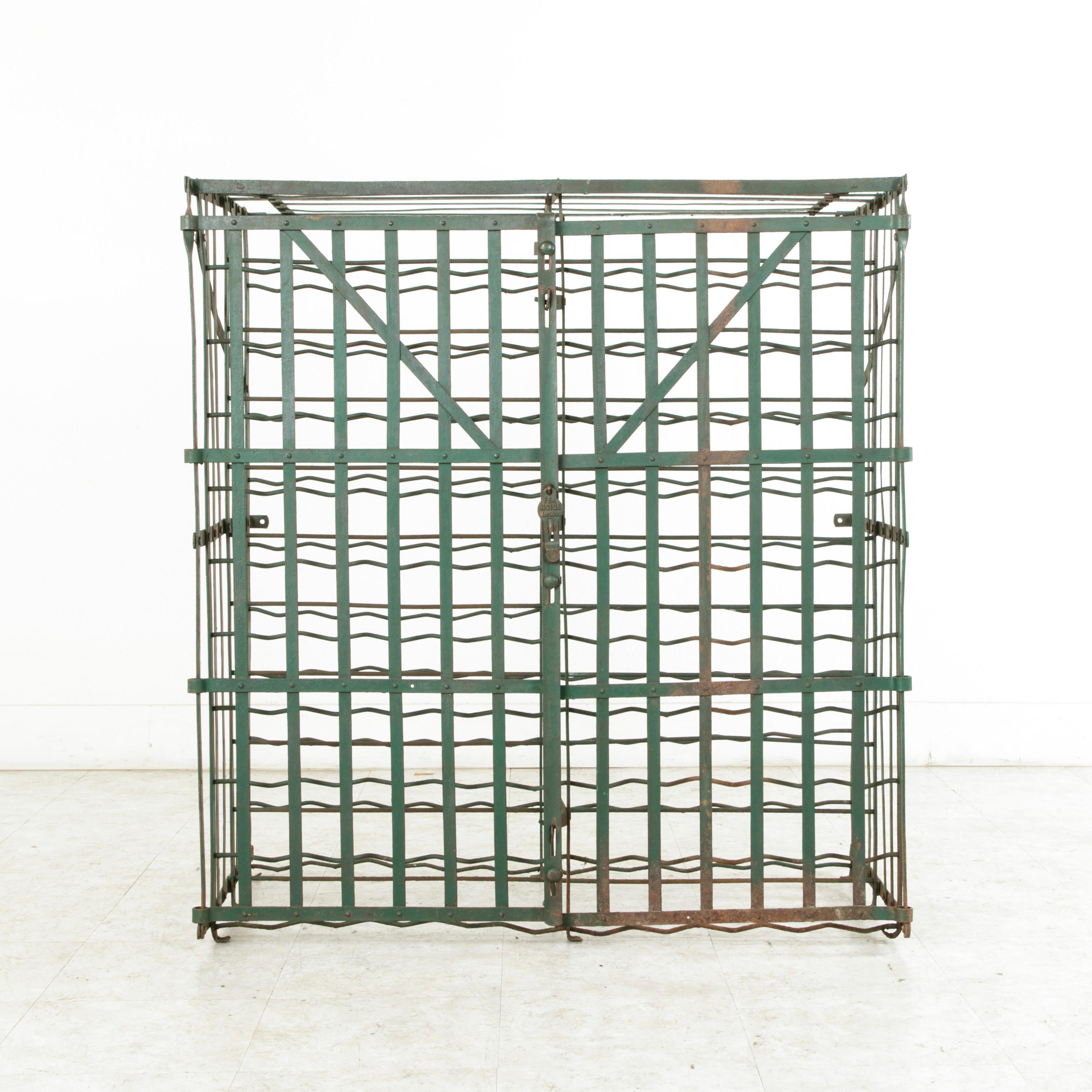 Early 20th Century French Riveted Iron Wine Cage or Wine Cellar for 200 Bottles In Good Condition In Fayetteville, AR
