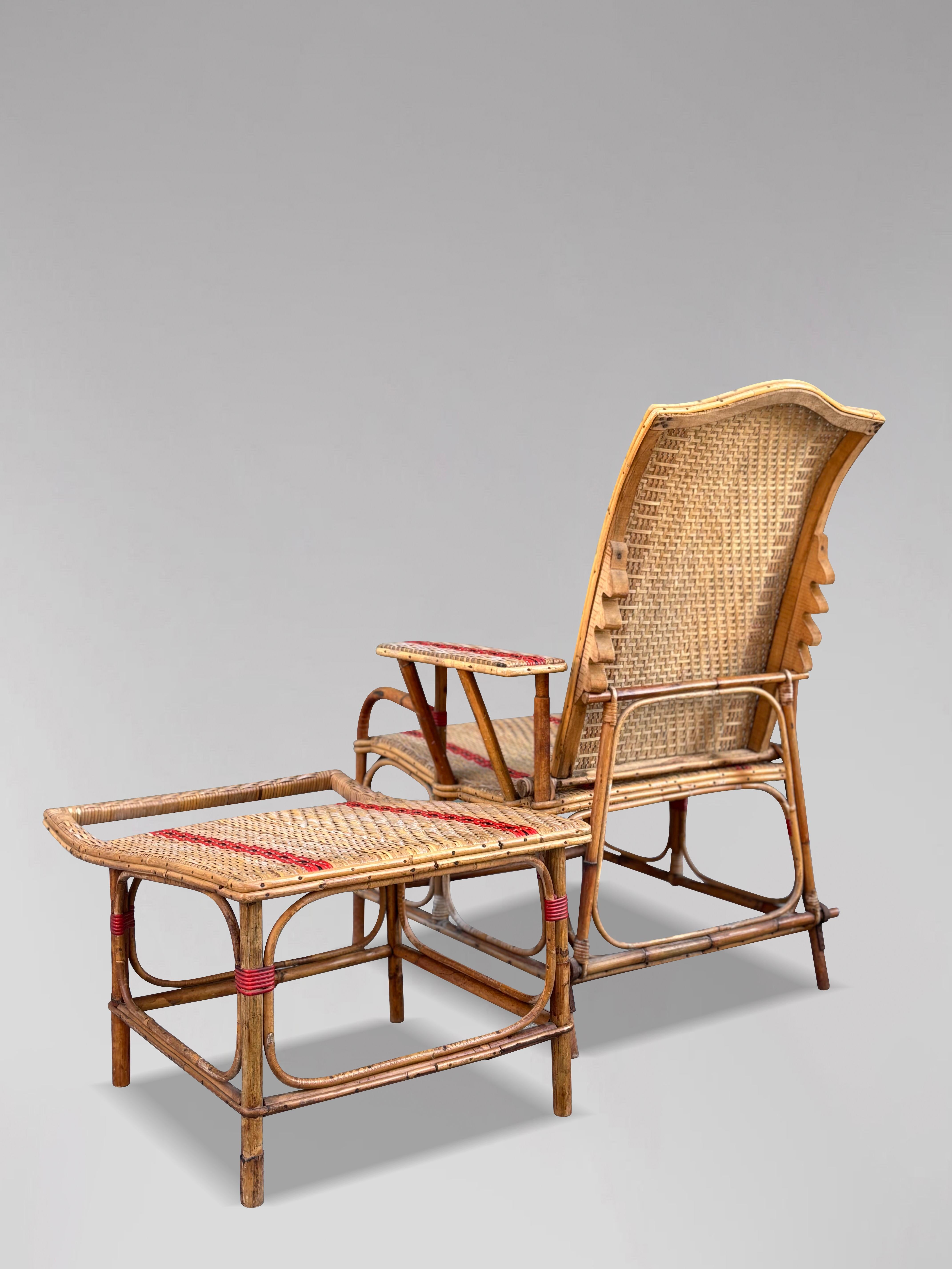 Early 20th century French Riviera Bamboo & Rattan Reclining Sun Lounger For Sale 7