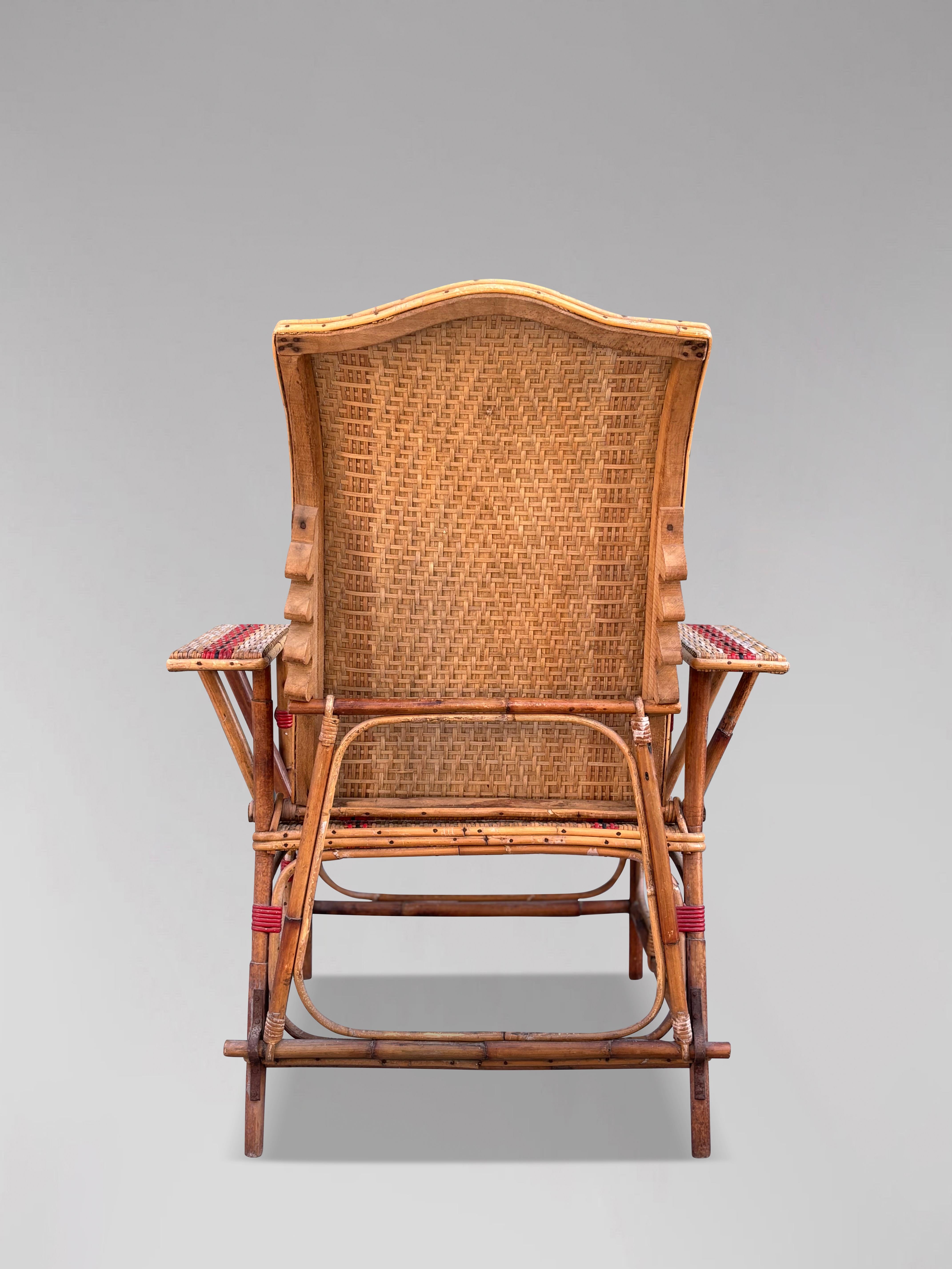 Early 20th century French Riviera Bamboo & Rattan Reclining Sun Lounger For Sale 1