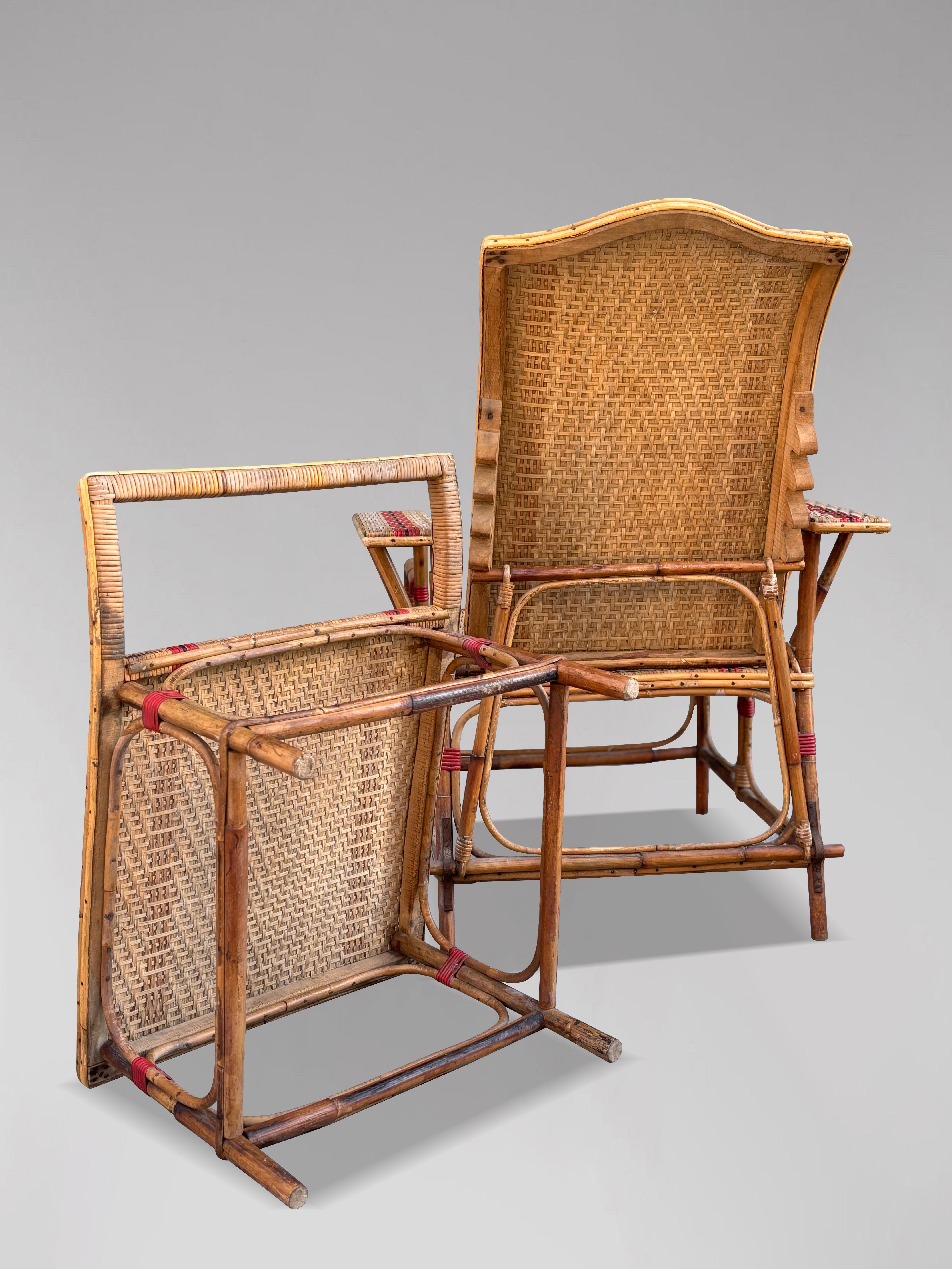 Early 20th century French Riviera Bamboo & Rattan Reclining Sun Lounger For Sale 2